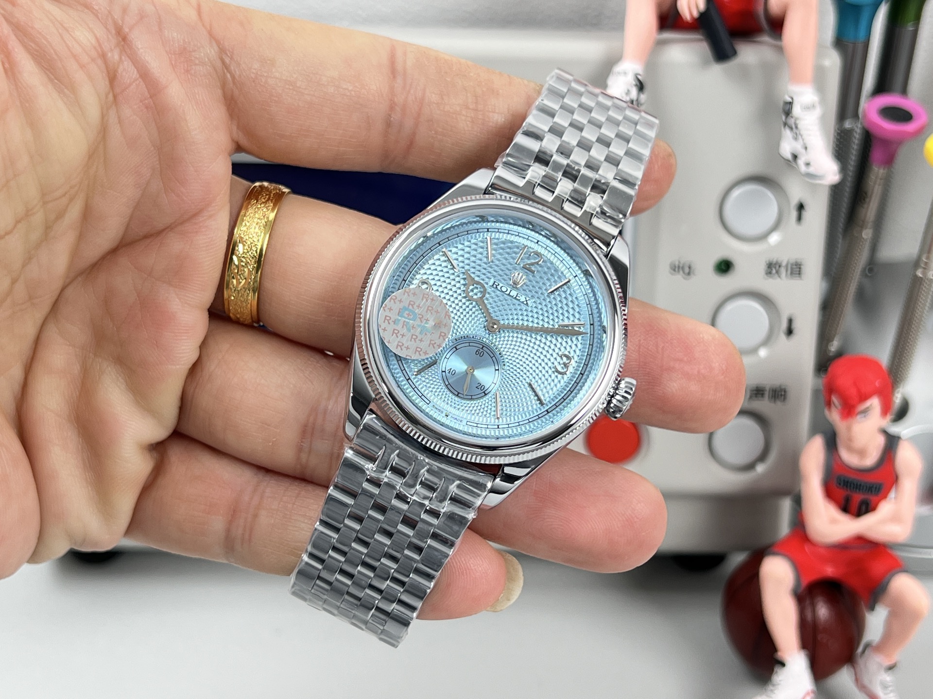 Rolex Cellini Prince silver case and bracelet, light blue guilloche dial 39mm Men's Automatic