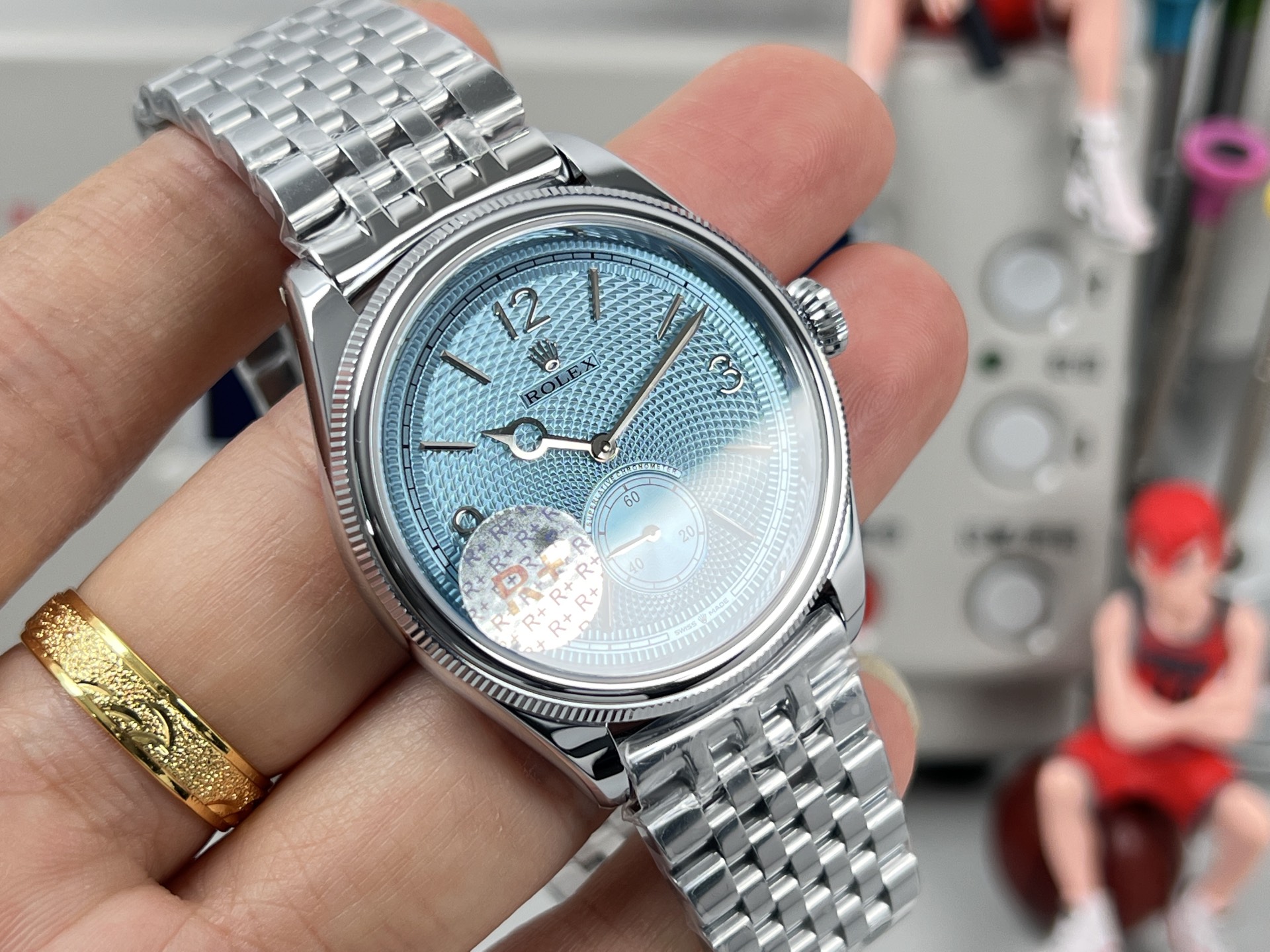Rolex Cellini Prince silver case and bracelet, light blue guilloche dial 39mm Men's Automatic
