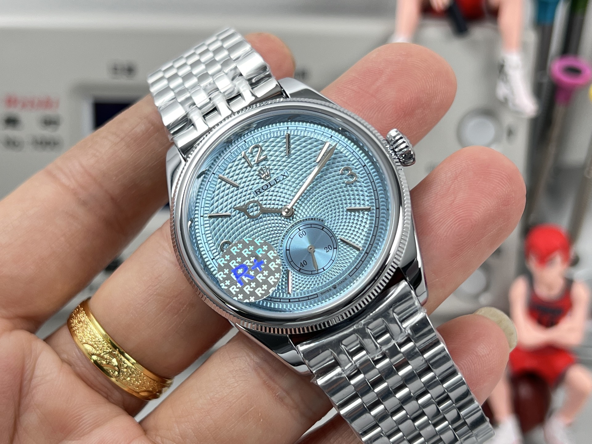 Rolex Cellini Prince silver case and bracelet, light blue guilloche dial 39mm Men's Automatic