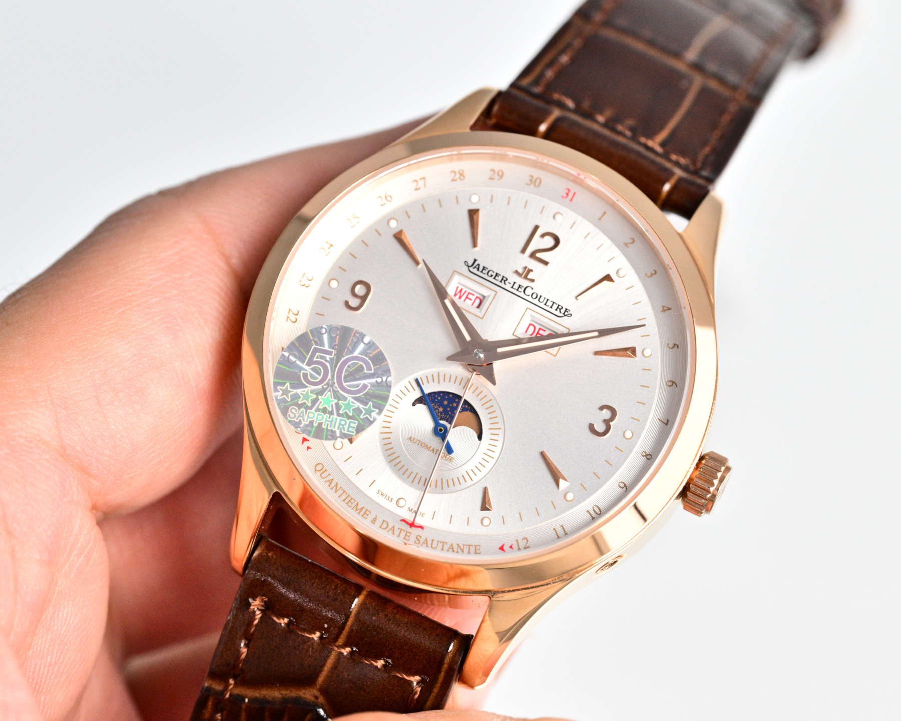 Jaeger-LeCoultre Master Control Calendar Tourbillon Q4142420 rose gold case, silver dial, brown leather strap 40mm Men's Automatic