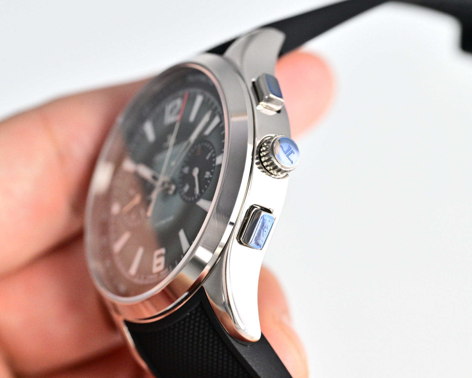 Jaeger-LeCoultre Master Compressor Chronograph caja de acero inoxidable, bisel negro, esfera plateada, correa de caucho negra 41,5 mm Automático para hombre