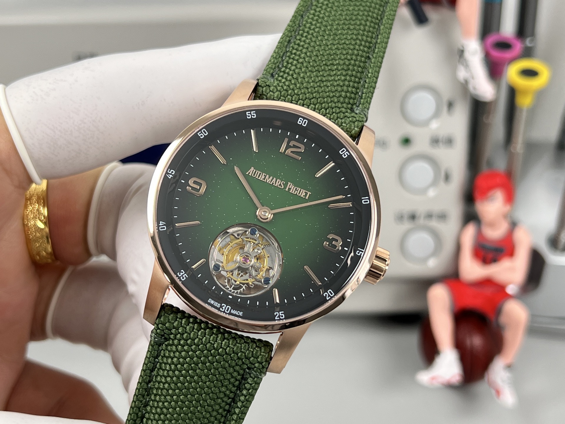 Audemars Piguet Code 11.59 Selfwinding Flying Tourbillon 26396NR.OO.D002KB.01 rose gold case, black bezel, green dial, black strap 41mm Men's Automatic