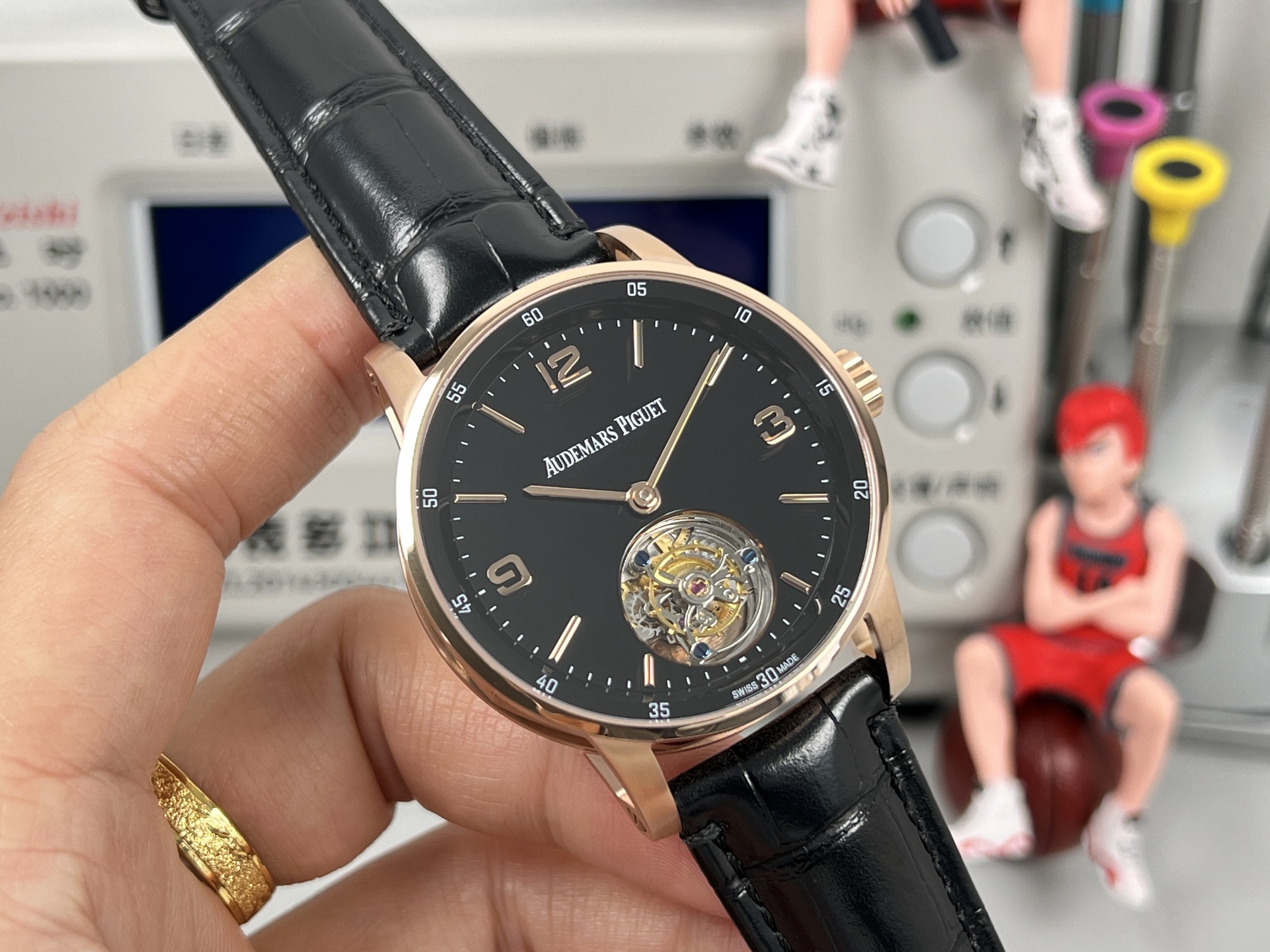 Audemars Piguet Code 11.59 Selfwinding Flying Tourbillon 26396OR.OO.D002CR.02 rose gold case, black bezel, black aventurine dial, black leather strap 41mm Men's Automatic