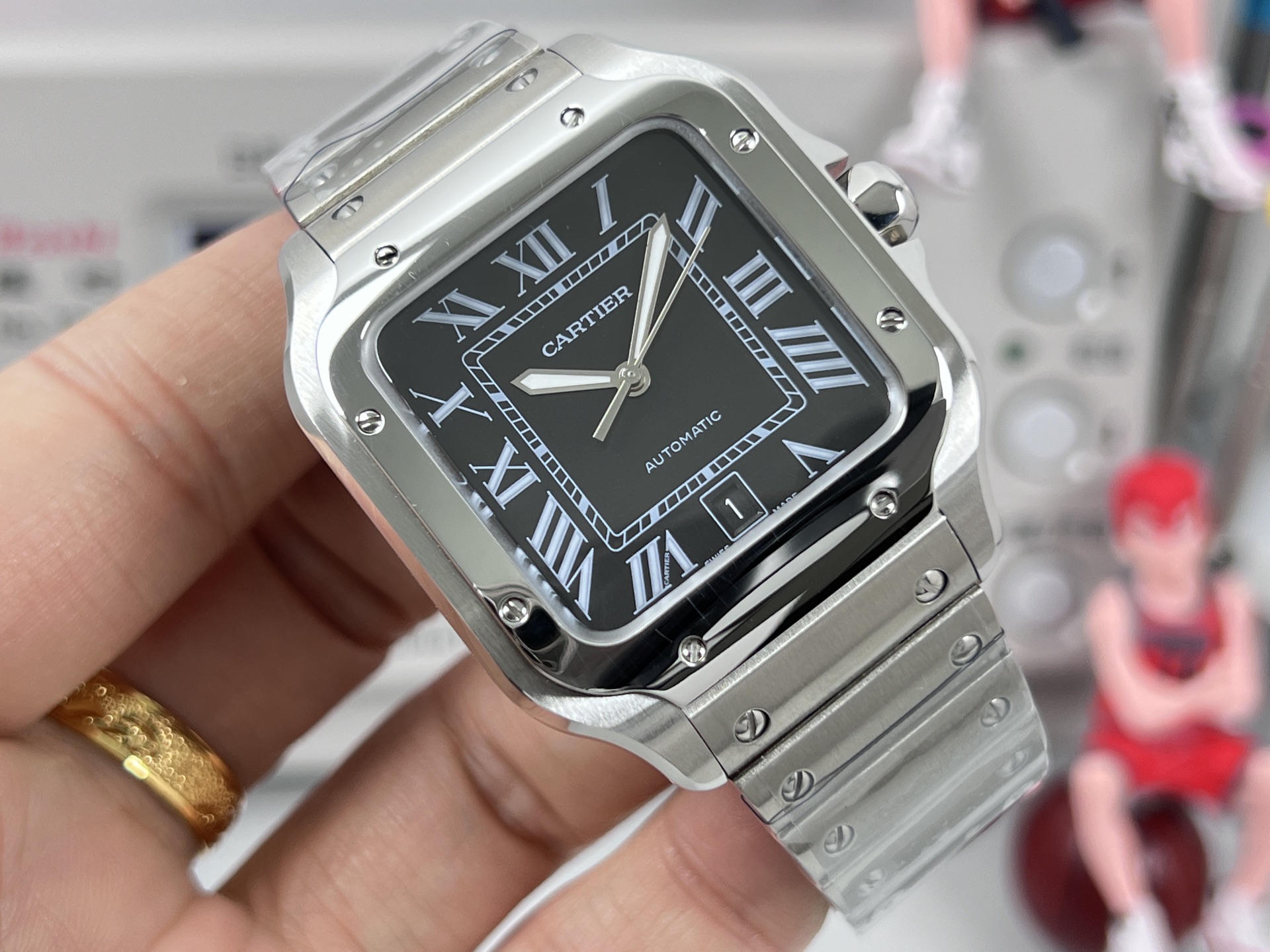 Cartier Santos de Cartier Large Model stainless steel case and bezel, brown dial, stainless steel bracelet 39.8mm Men's Automatic