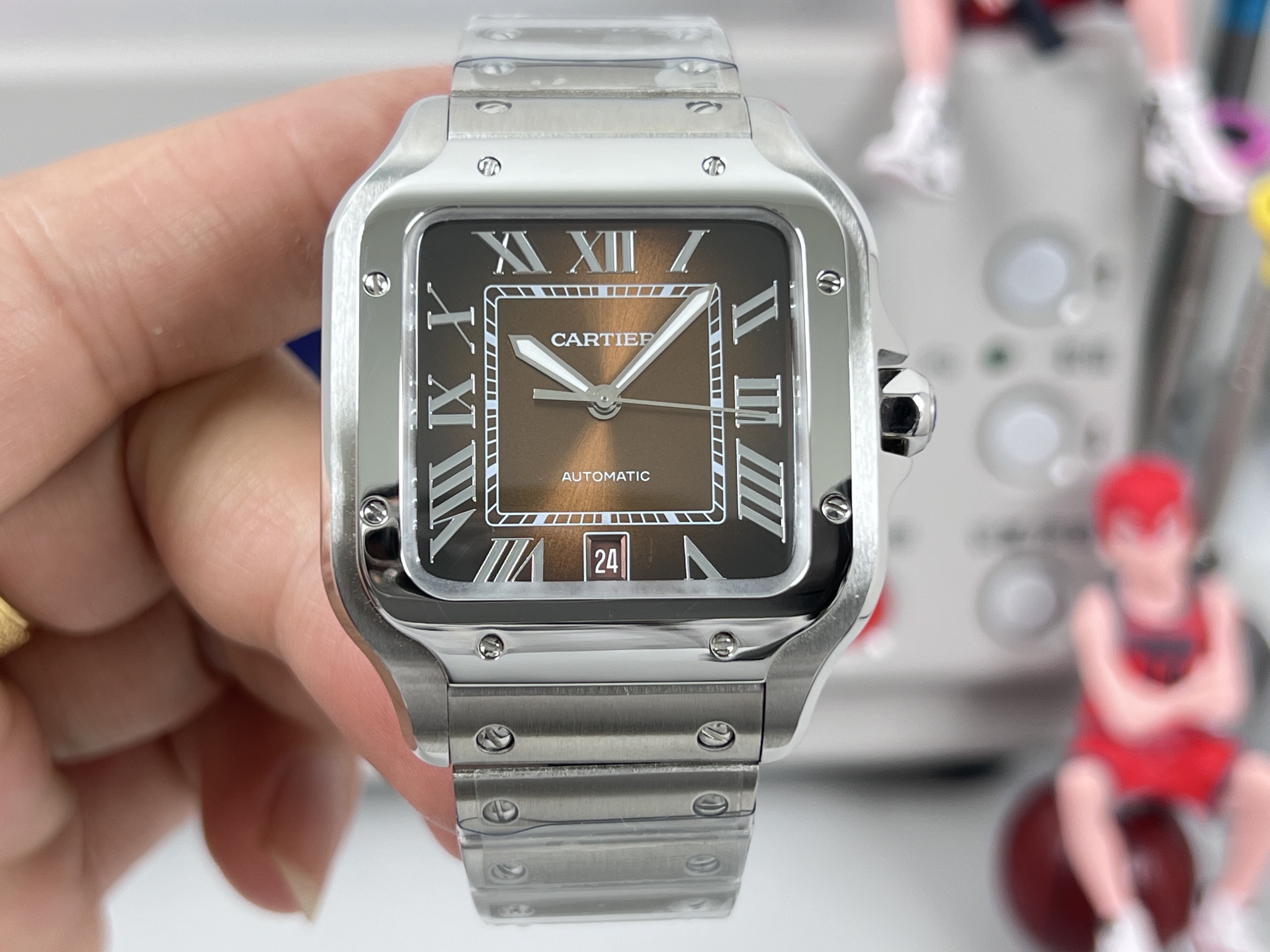 Cartier Santos de Cartier Large Model stainless steel case and bezel, brown dial, stainless steel bracelet 39.8mm Men's Automatic