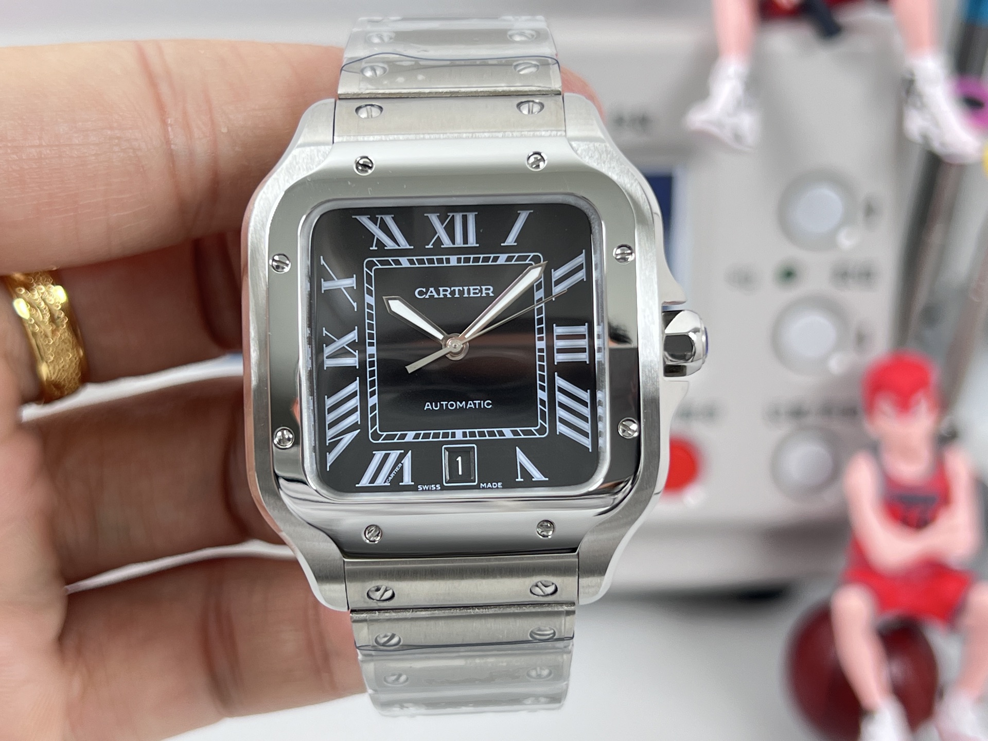 Cartier Santos de Cartier Large Model stainless steel case and bezel, brown dial, stainless steel bracelet 39.8mm Men's Automatic