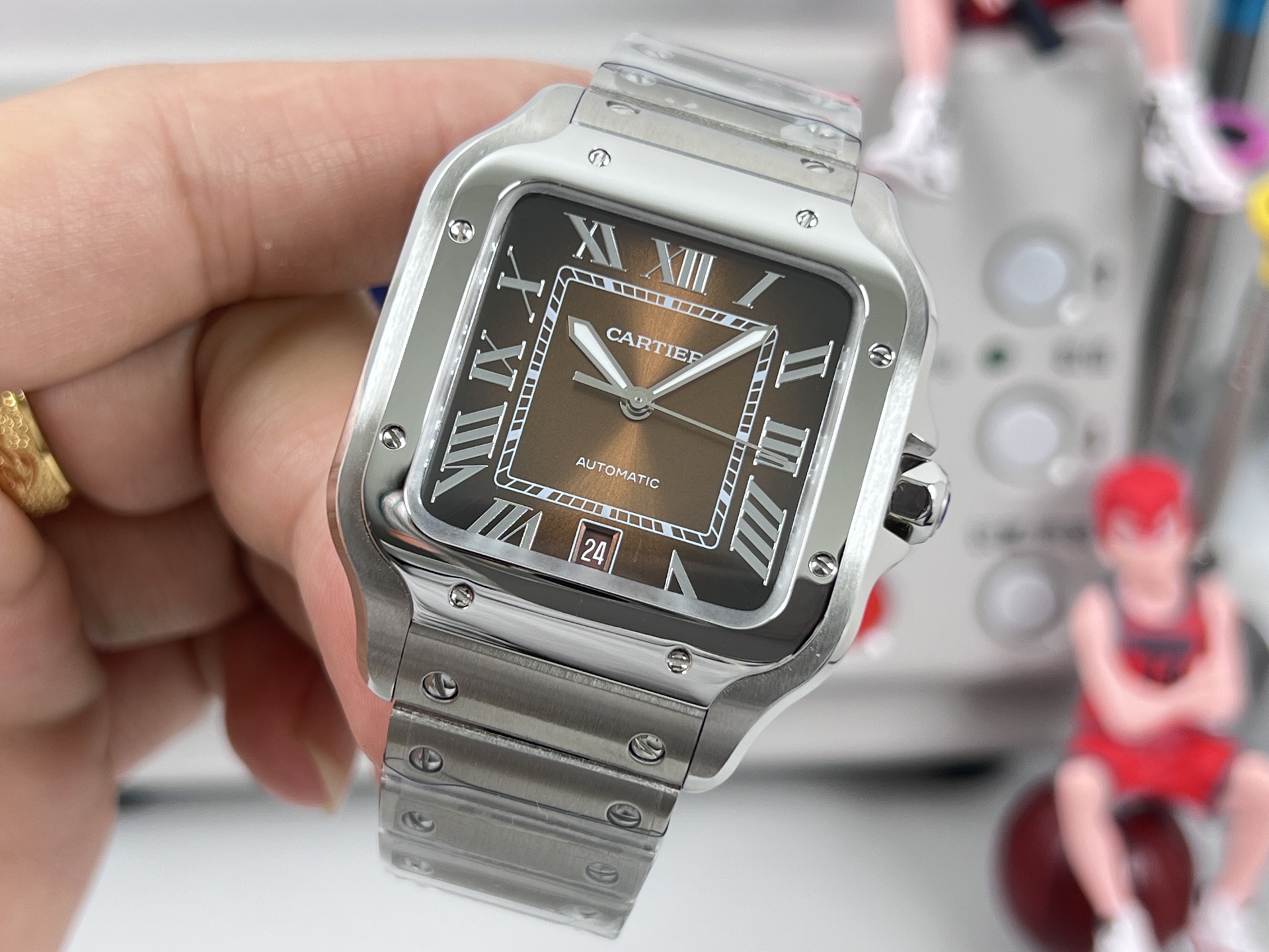 Cartier Santos de Cartier Large Model stainless steel case and bezel, brown dial, stainless steel bracelet 39.8mm Men's Automatic
