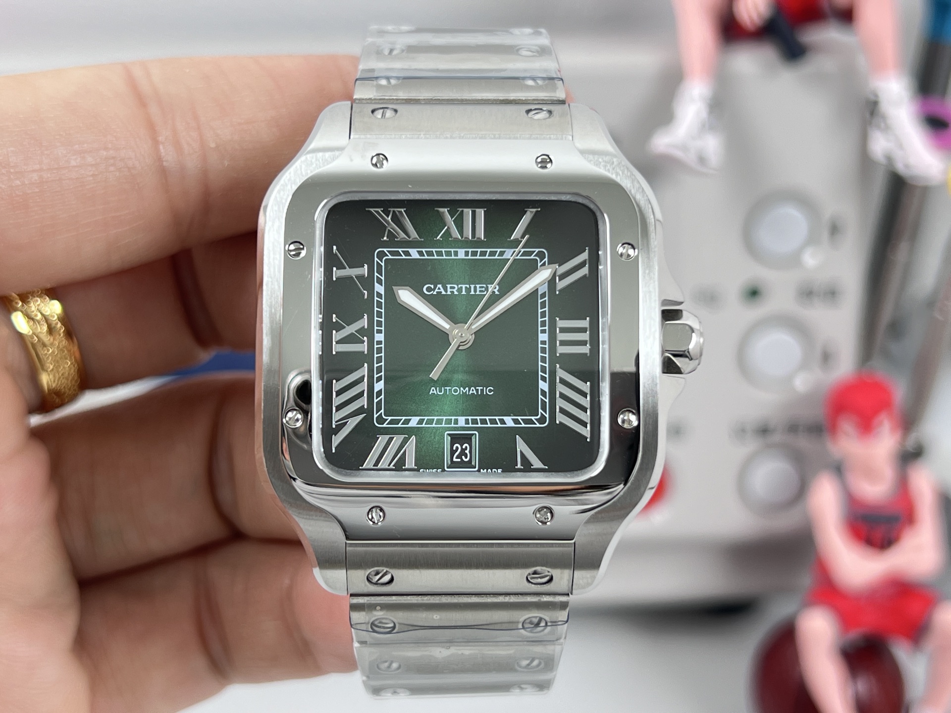 Cartier Santos de Cartier Large Model stainless steel case and bezel, green dial, stainless steel bracelet 39.8mm Men's Automatic