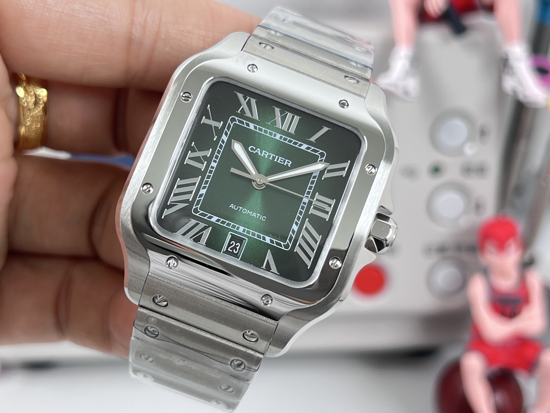 Cartier Santos de Cartier Large Model stainless steel case and bezel, green dial, stainless steel bracelet 39.8mm Men's Automatic