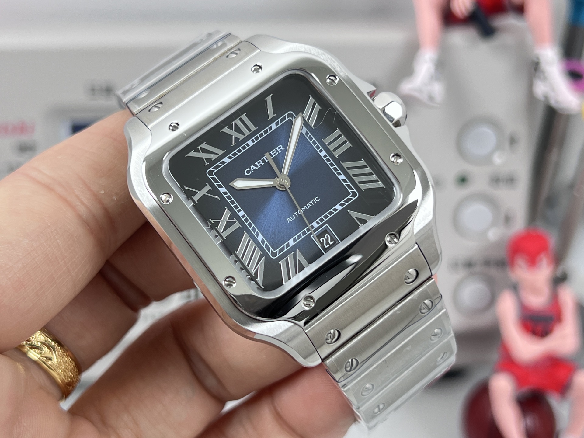Cartier Santos de Cartier Large Model stainless steel case and bezel, green dial, stainless steel bracelet 39.8mm Men's Automatic