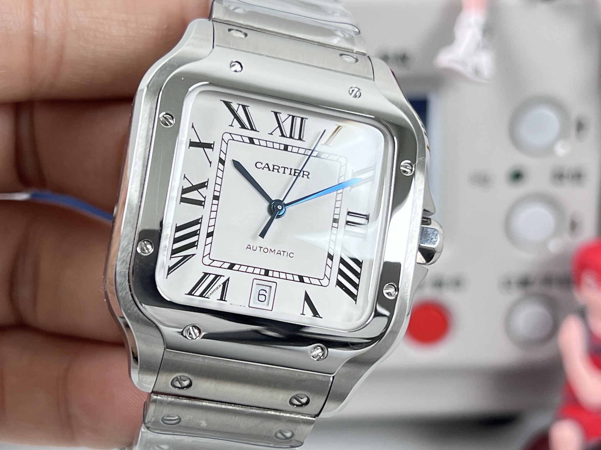 Cartier Santos de Cartier Medium stainless steel case and bezel, white dial, stainless steel bracelet 35mm Unisex Automatic