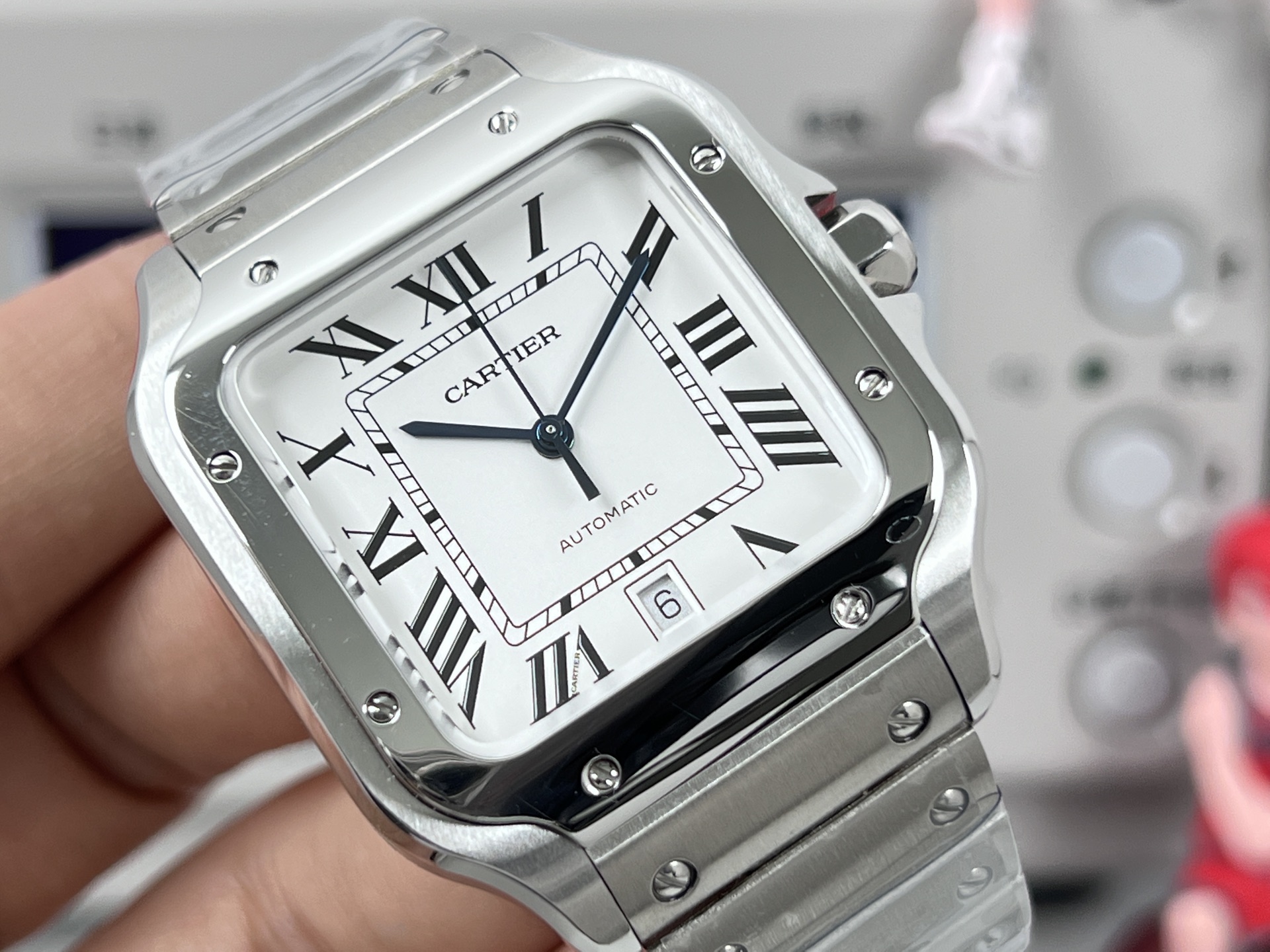 Cartier Santos de Cartier Medium stainless steel case and bezel, white dial, stainless steel bracelet 35mm Unisex Automatic