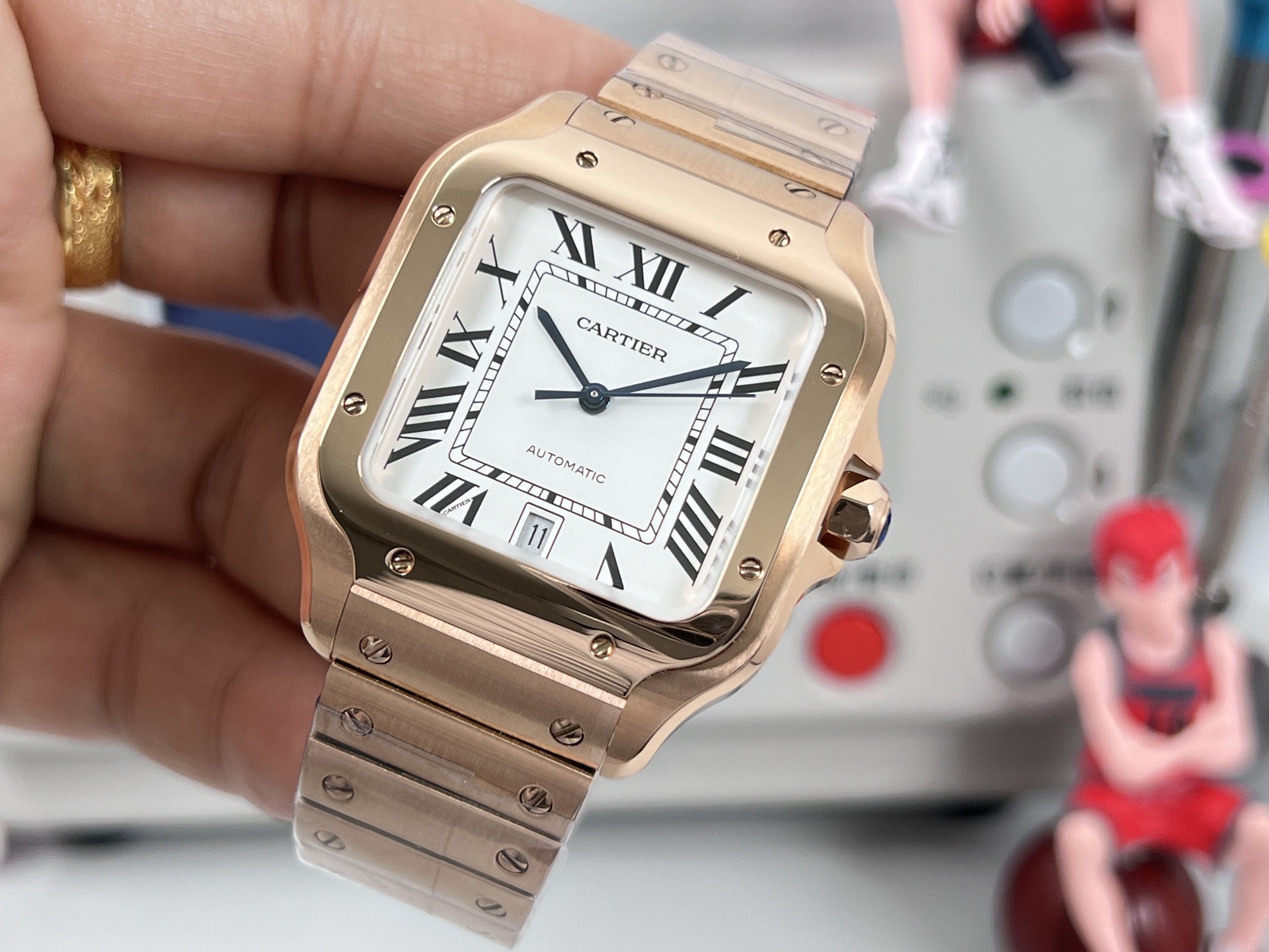 Cartier Santos de Cartier cassa in oro rosa, lunetta in oro rosa, quadrante bianco, bracciale in oro rosa 35 mm Automatico da uomo