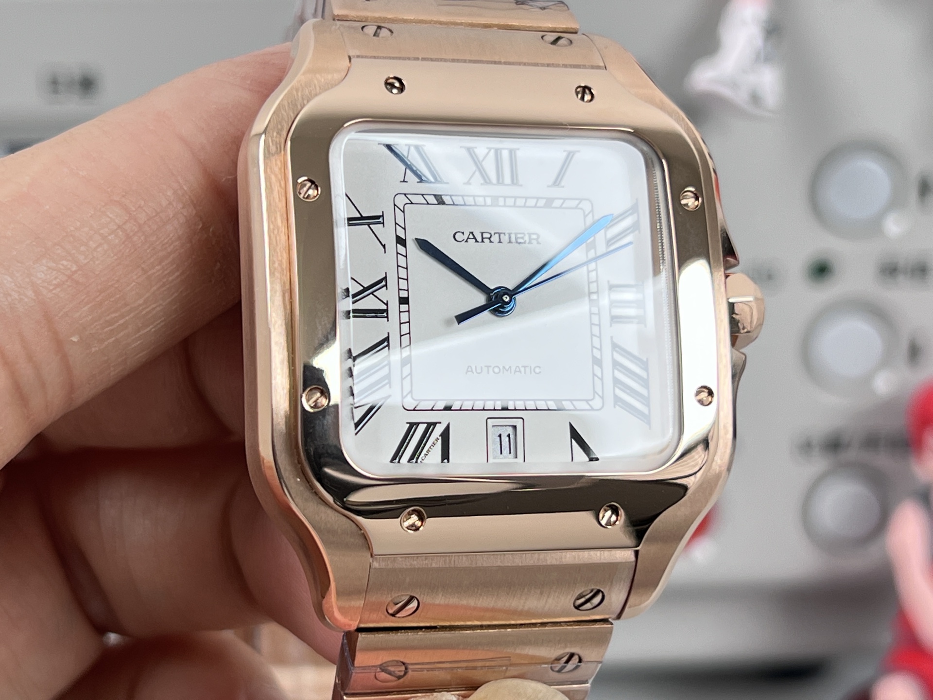 Cartier Santos de Cartier cassa in oro rosa, lunetta in oro rosa, quadrante bianco, bracciale in oro rosa 35 mm Automatico da uomo