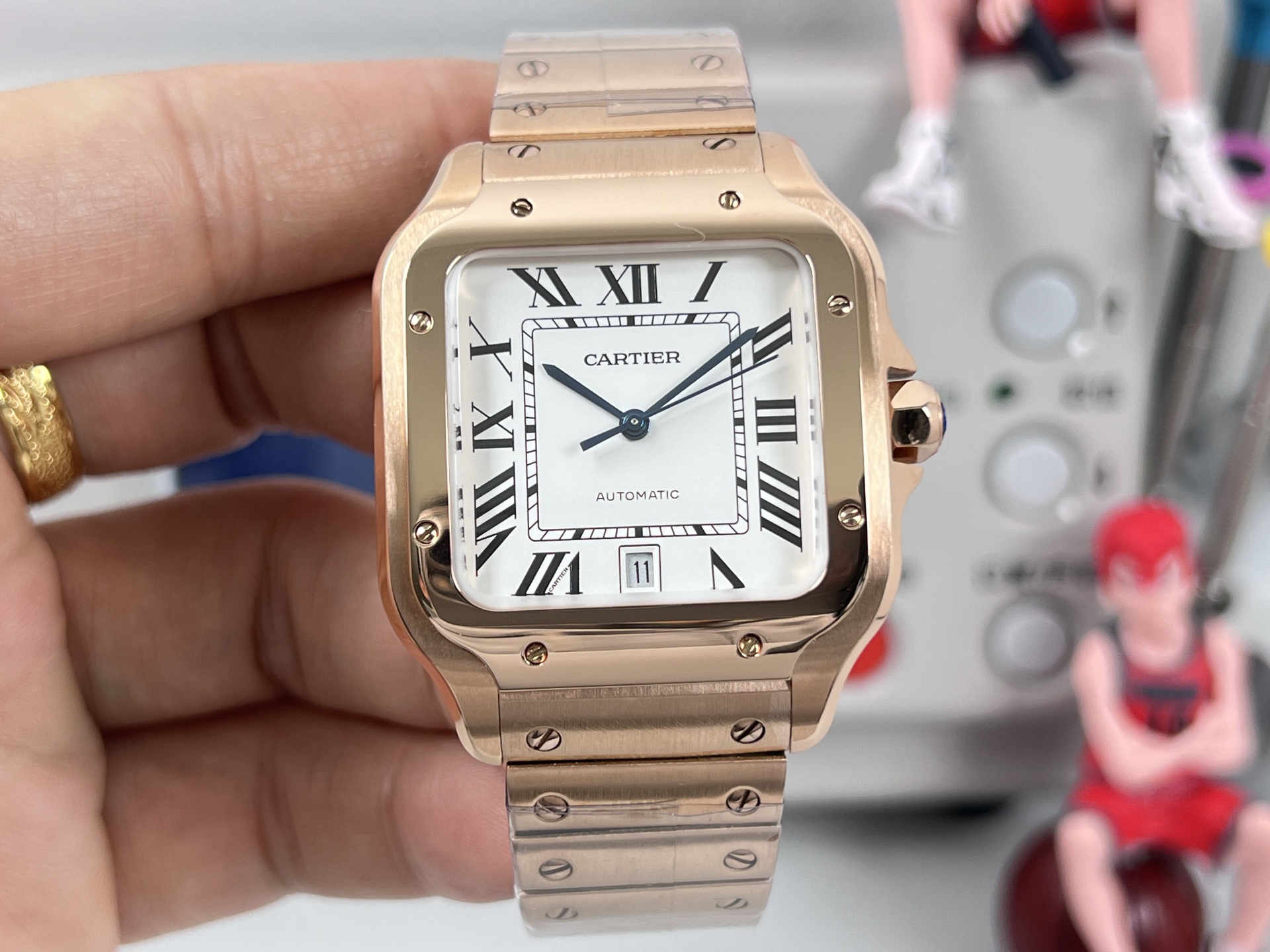 Cartier Santos de Cartier cassa in oro rosa, lunetta in oro rosa, quadrante bianco, bracciale in oro rosa 35 mm Automatico da uomo