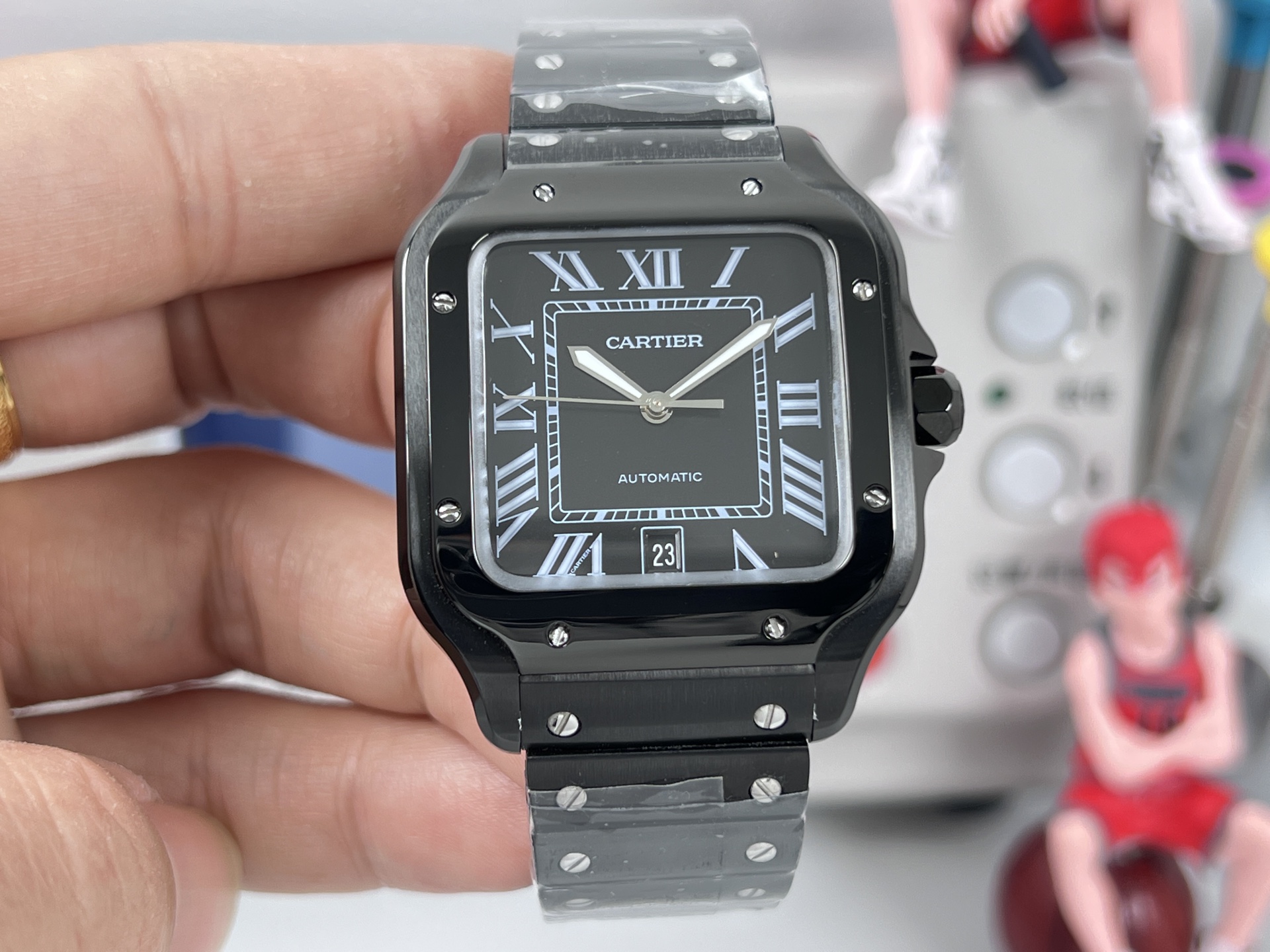 Cartier Santos de Cartier Caja y bisel ADLC negros, esfera negra, brazalete negro 39,8 mm Automático para hombre