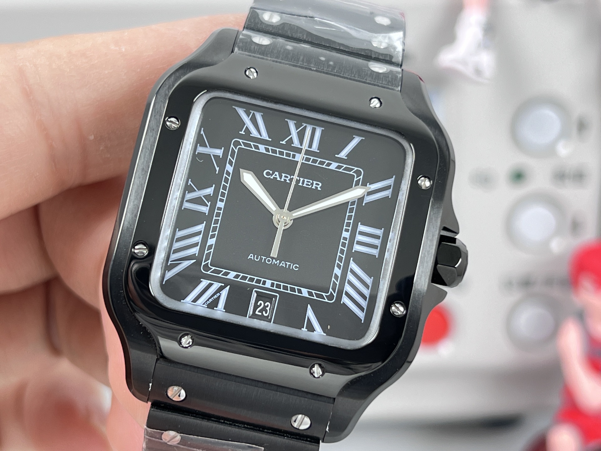 Cartier Santos de Cartier Caja y bisel ADLC negros, esfera negra, brazalete negro 39,8 mm Automático para hombre