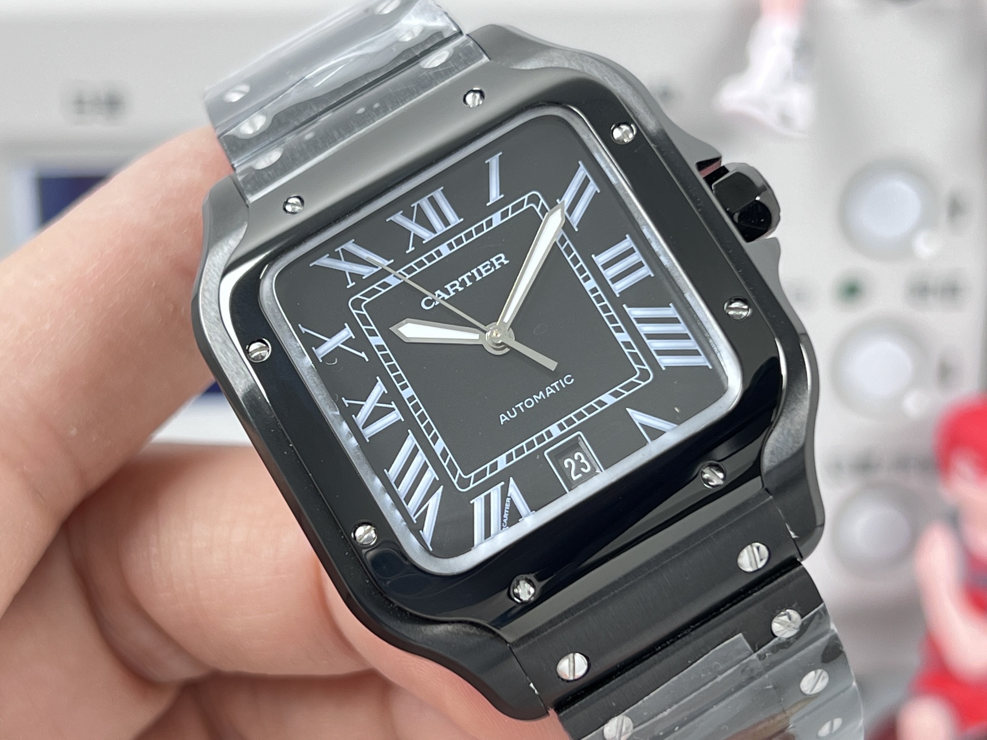Cartier Santos de Cartier Caja y bisel ADLC negros, esfera negra, brazalete negro 39,8 mm Automático para hombre