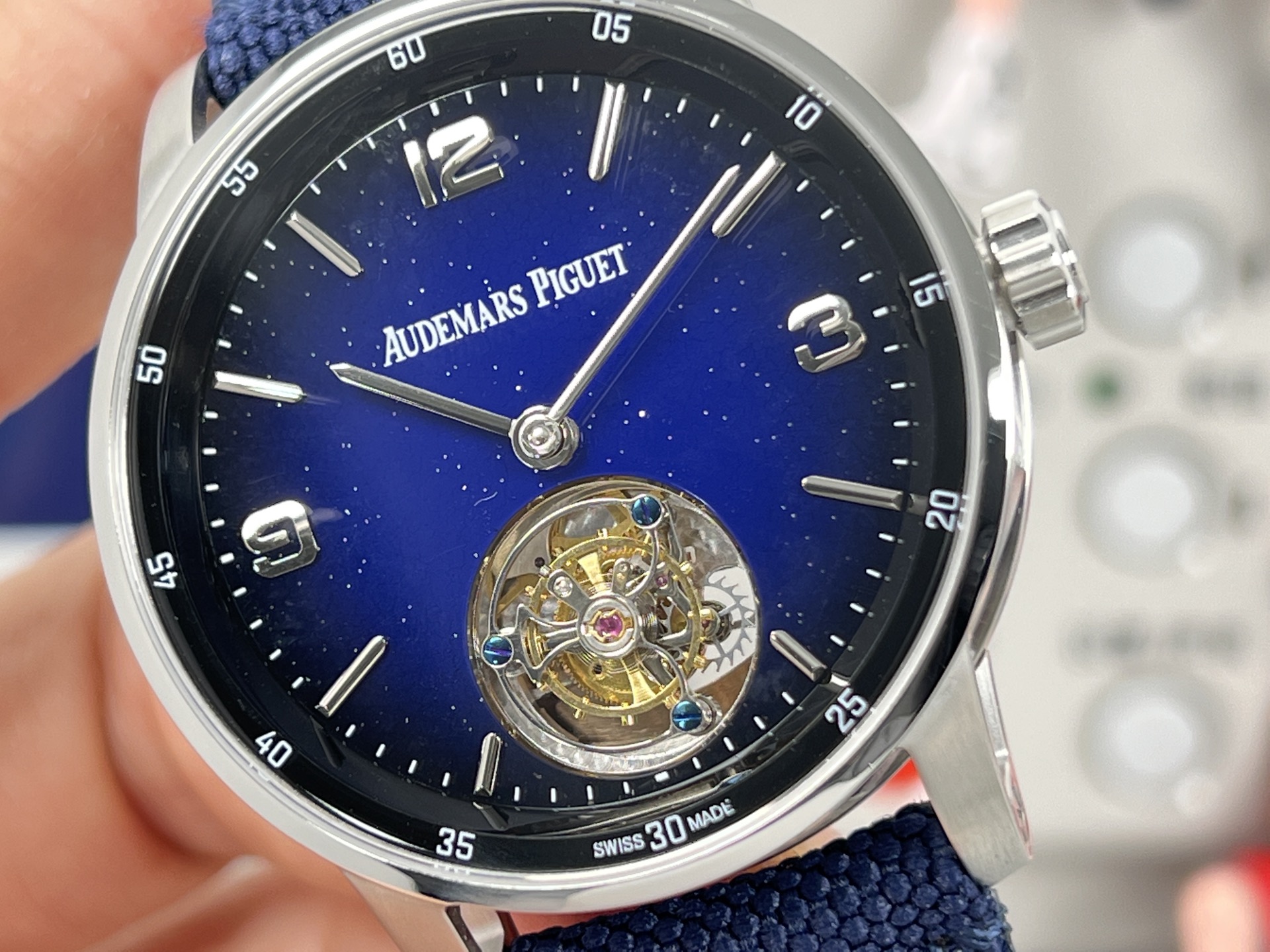 Audemars Piguet Code 11.59 Selfwinding Flying Tourbillon stainless steel case, blue bezel, blue dial, blue leather strap 41mm Men's Automatic