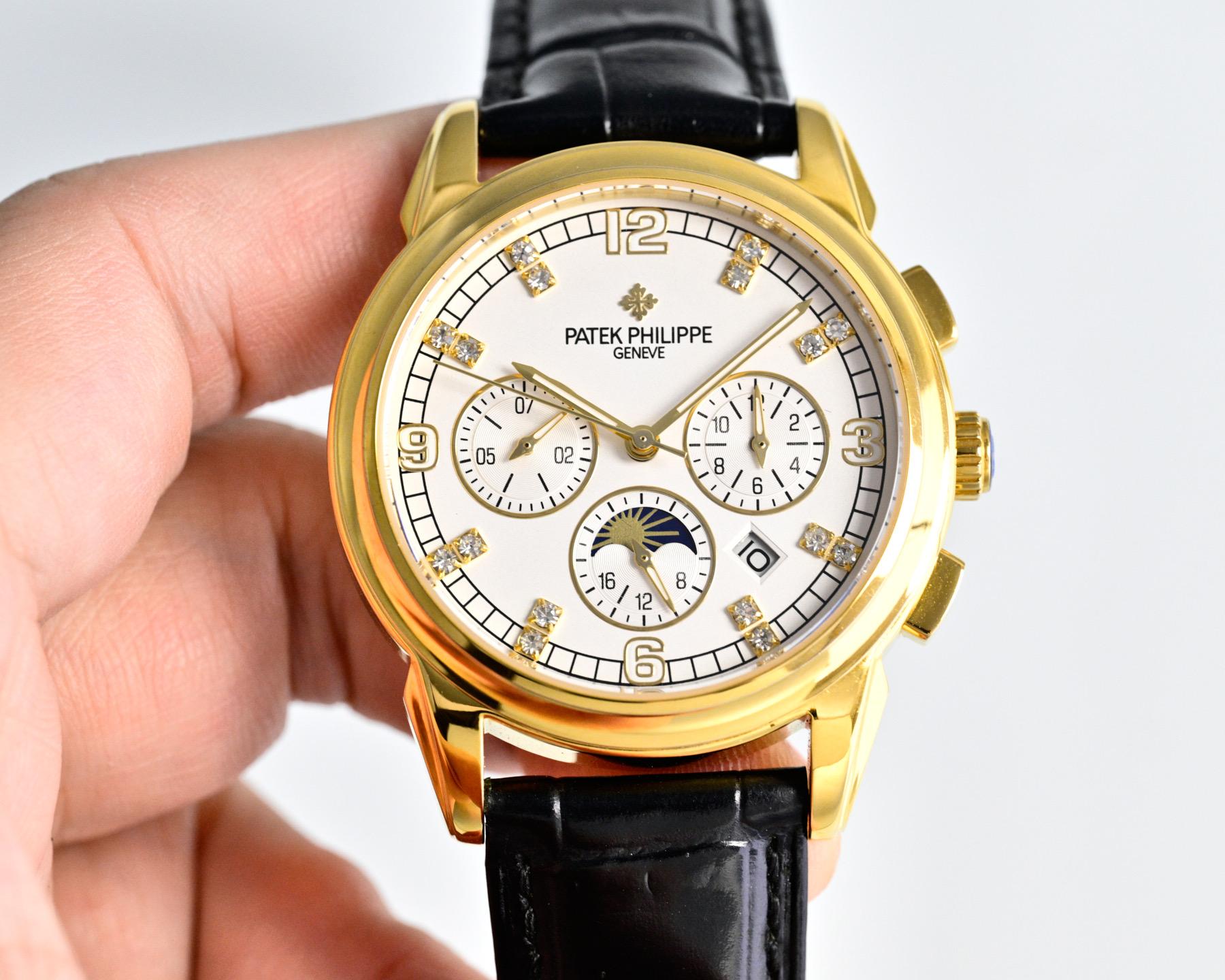 Patek Philippe Grand Complications 5270P-082 yellow gold-tone case and bezel, white dial, black leather strap 41mm Men's Manual