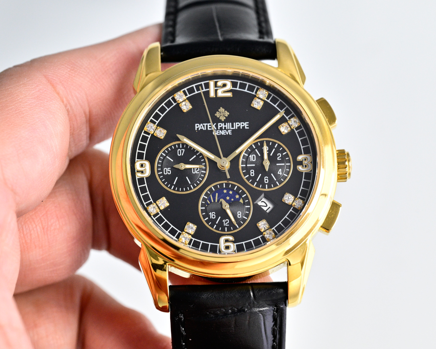 Patek Philippe Grand Complications 5270P-082 yellow gold-tone case and bezel, white dial, black leather strap 41mm Men's Manual