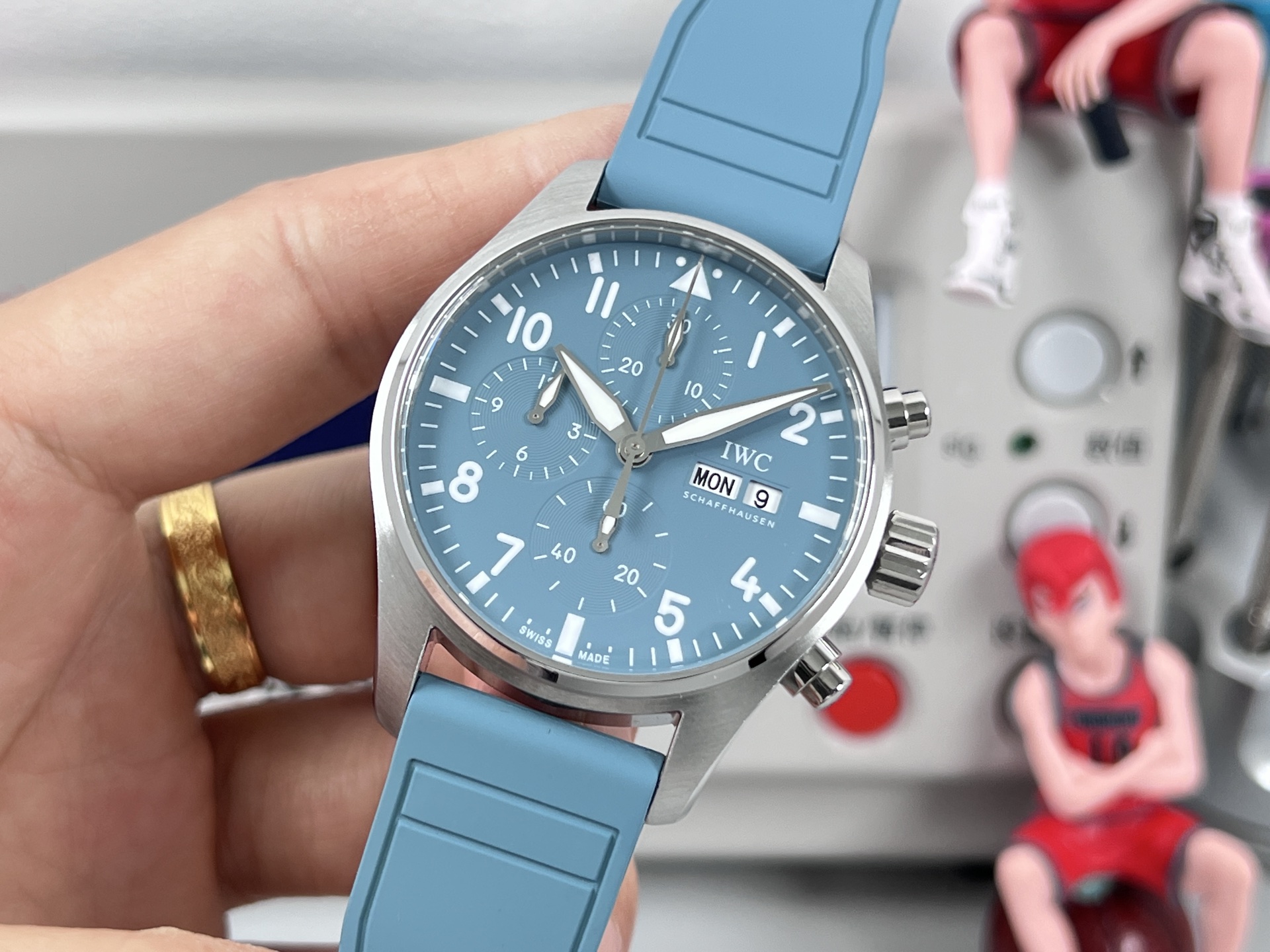 IWC Pilot's Watch Chronograph 41 Top Gun "Lake Tahoe" quadrante blu-verde, cassa in acciaio inossidabile, cinturino in caucciù blu-verde 41 mm Automatico da uomo