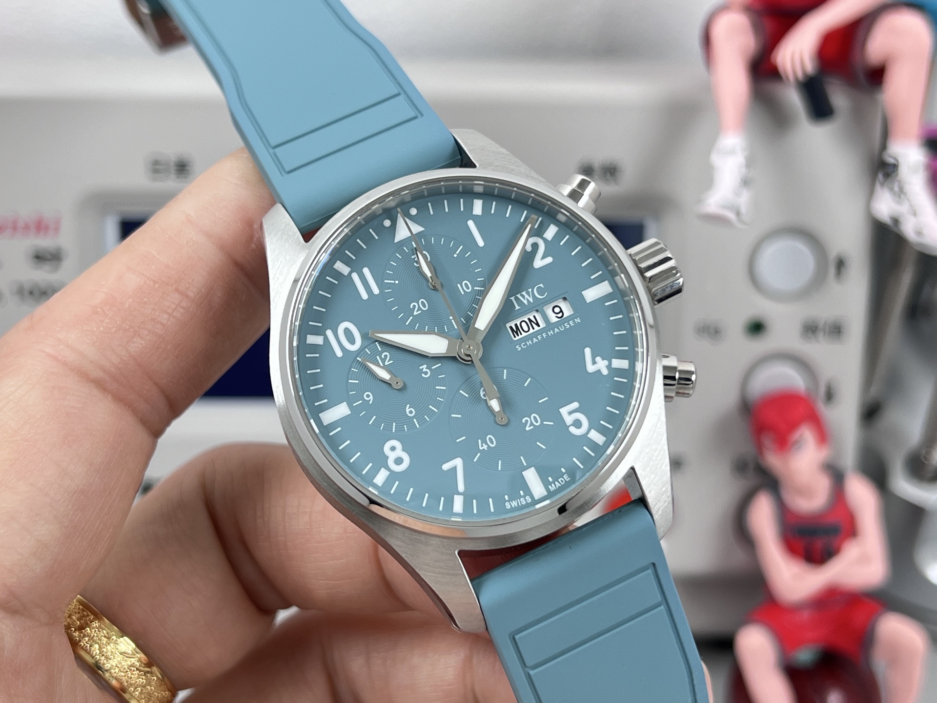 IWC Pilot's Watch Chronograph 41 Top Gun "Lake Tahoe" quadrante blu-verde, cassa in acciaio inossidabile, cinturino in caucciù blu-verde 41 mm Automatico da uomo