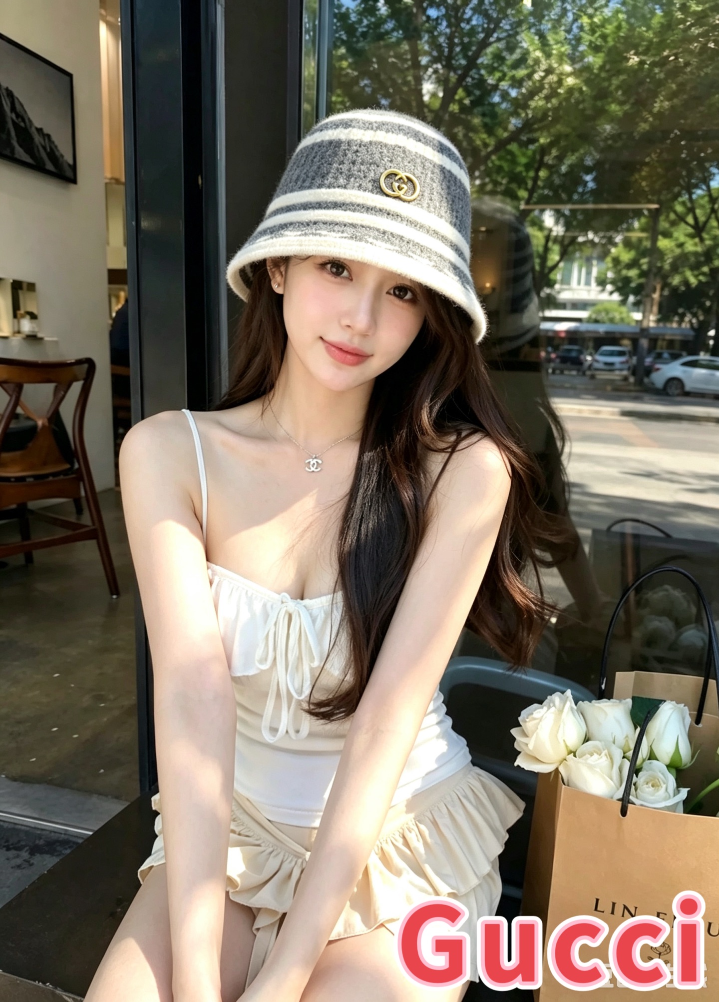 Gucci古奇秋冬新款羊毛呢渔夫帽女时尚百搭显脸小礼帽盆帽