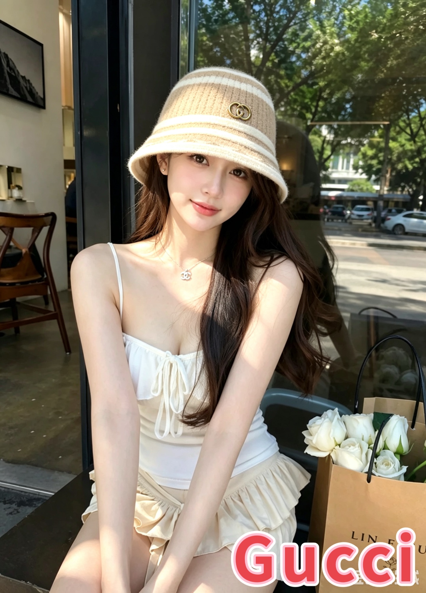 Gucci古奇秋冬新款羊毛呢渔夫帽女时尚百搭显脸小礼帽盆帽