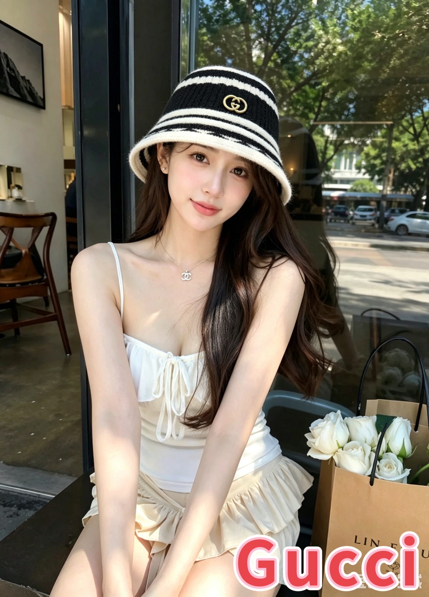 Gucci古奇秋冬新款羊毛呢渔夫帽女时尚百搭显脸小礼帽盆帽