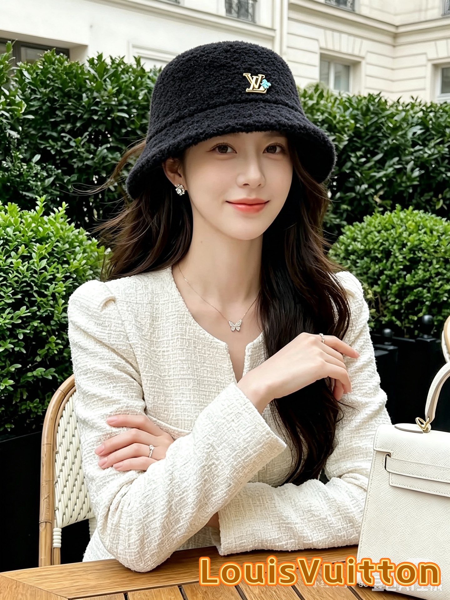 Chanel香奈儿新款羊羔毛渔夫帽，简约名媛风，头围57cm