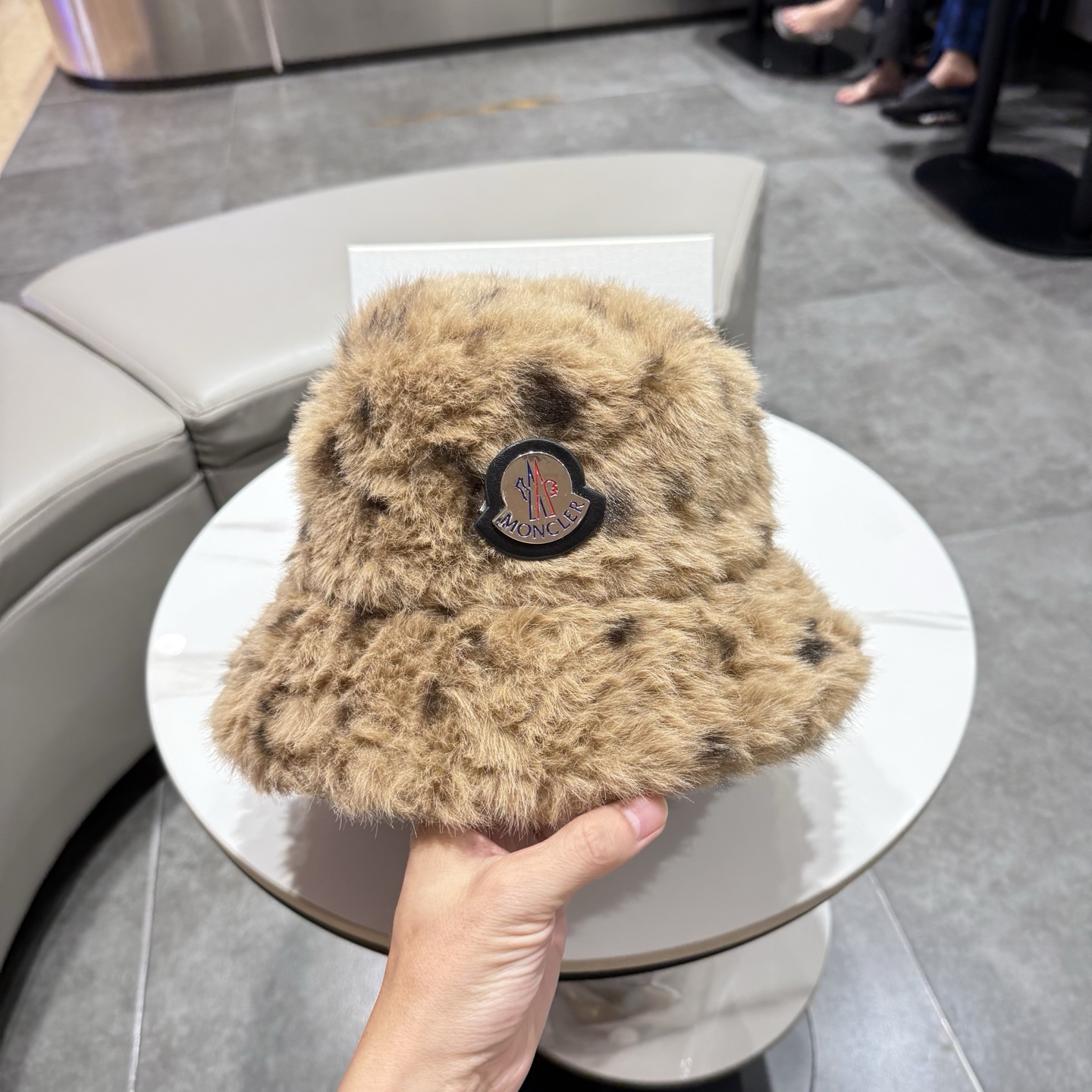 蒙口 复古豹纹渔夫帽女冬季加厚保暖防寒毛茸茸盆帽护耳大头围毛绒帽子
