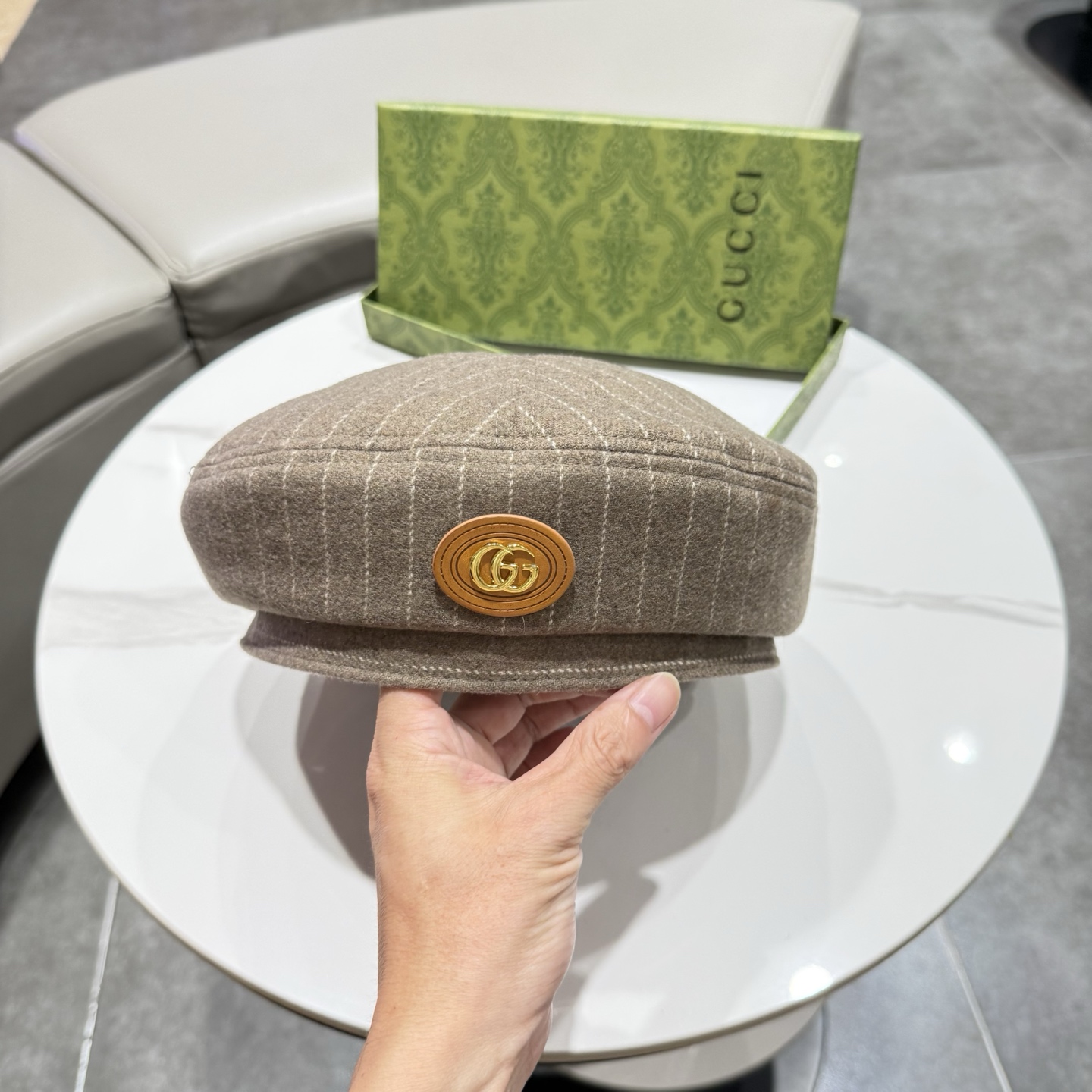 GUCCI古奇新款秋冬条纹羊毛鸭舌帽时尚百搭保暖防风英伦复古画家帽老钱风 httP: