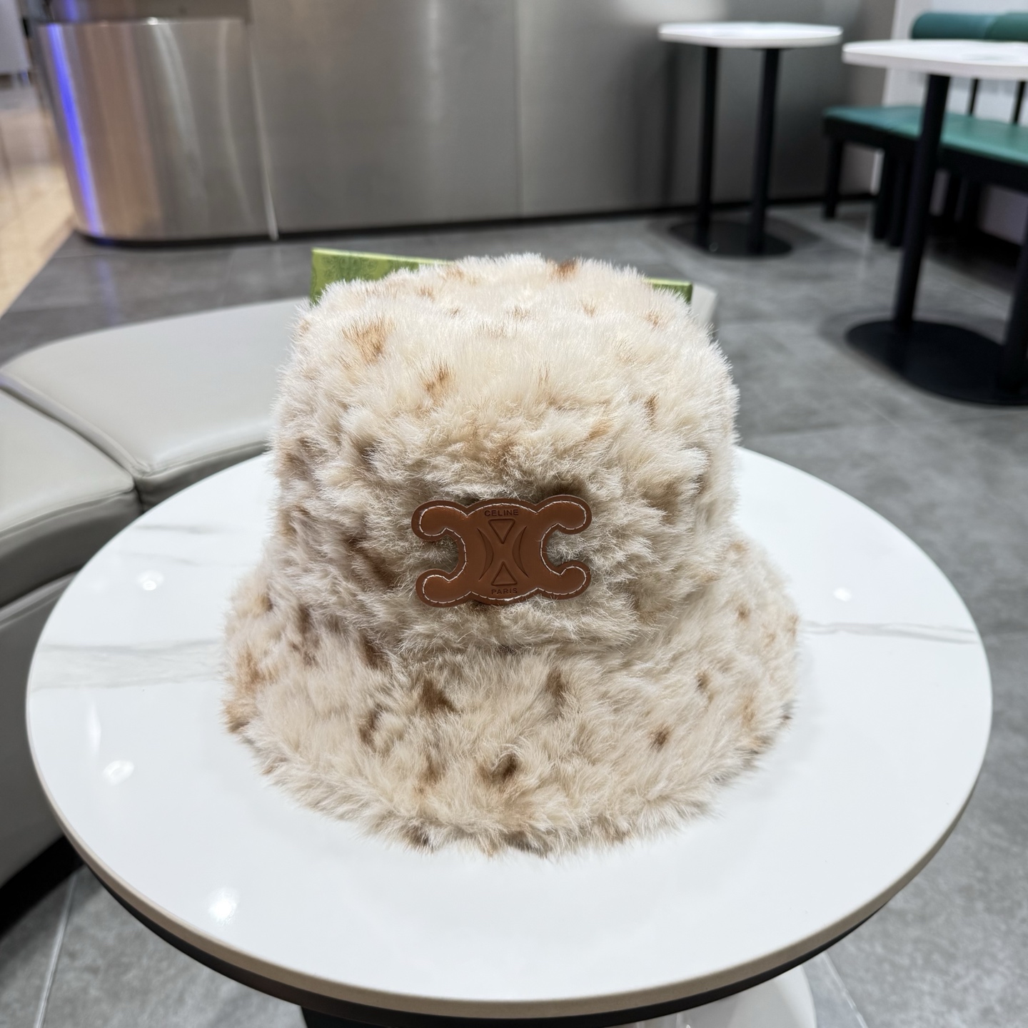 赛琳Celine豹纹毛绒渔夫帽子冬厚防寒秋冬新款休闲百搭显脸小盆帽 