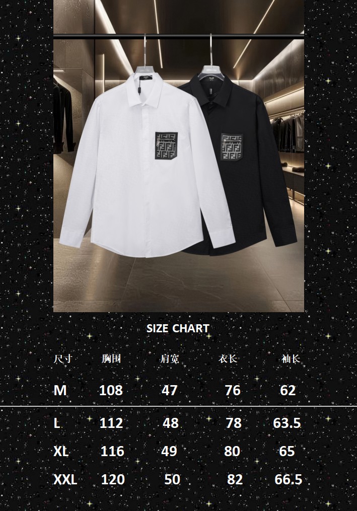 P138 Fendi 芬迪 
爆款来袭 胸前口袋徽章Logo长袖衬衫 2025ss官网新款长袖 衬衫 衬衣 高端版本，专柜定制面料 透气舒适度高，精工制作，细节处理完美无可挑剔，✅定制logo刻字纽扣，三标齐全。品牌元素设计理念，体现高品质。手感细腻柔软！呈现休闲裁剪，上身版型超赞！🐍码数：M-XXL 