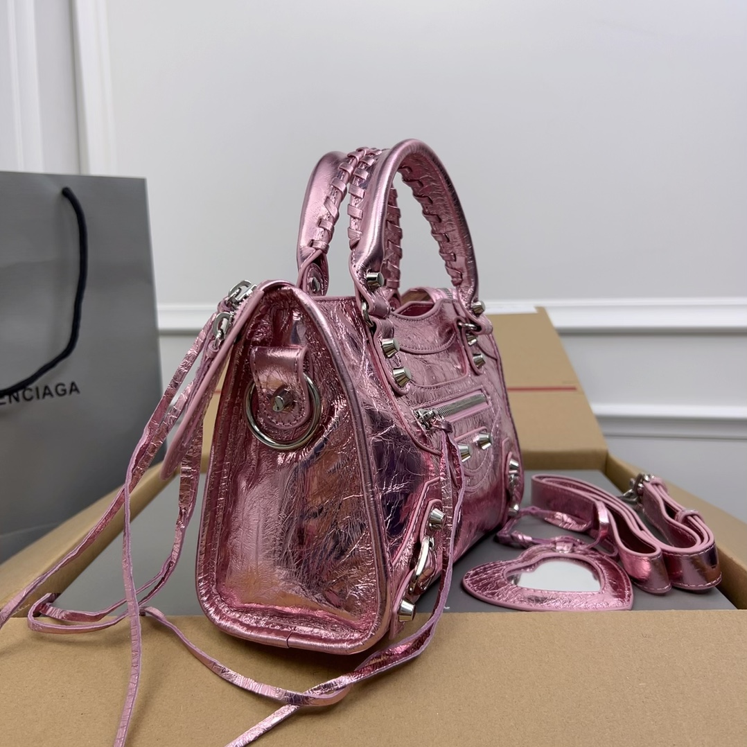 Balenciaga Metallic Pink Moto Top Handle Bag