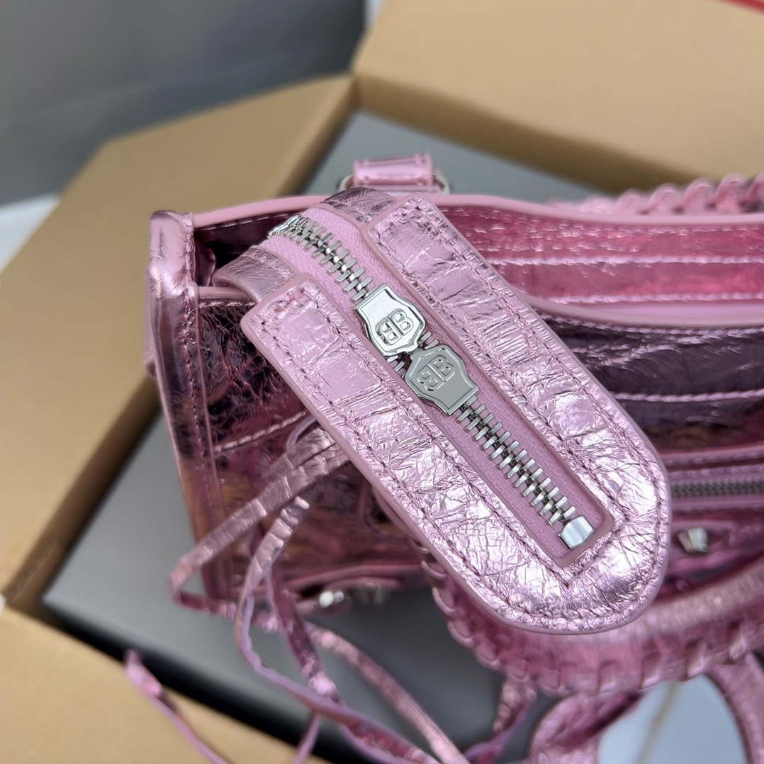 Balenciaga Metallic Pink Moto Top Handle Bag