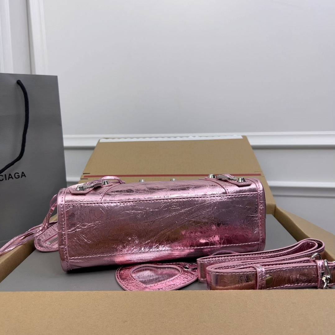 Balenciaga Metallic Pink Moto Top Handle Bag