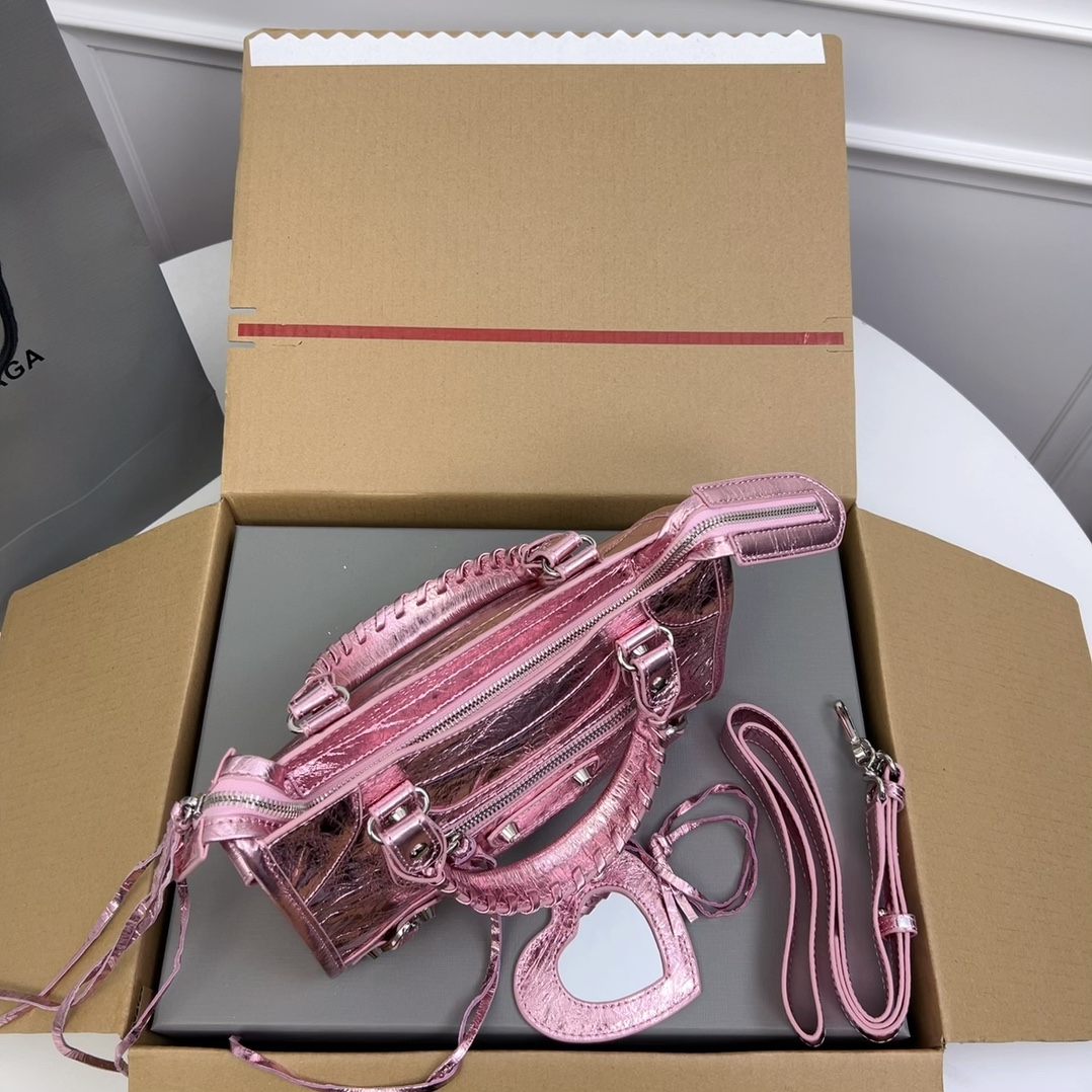 Balenciaga Metallic Pink Moto Top Handle Bag