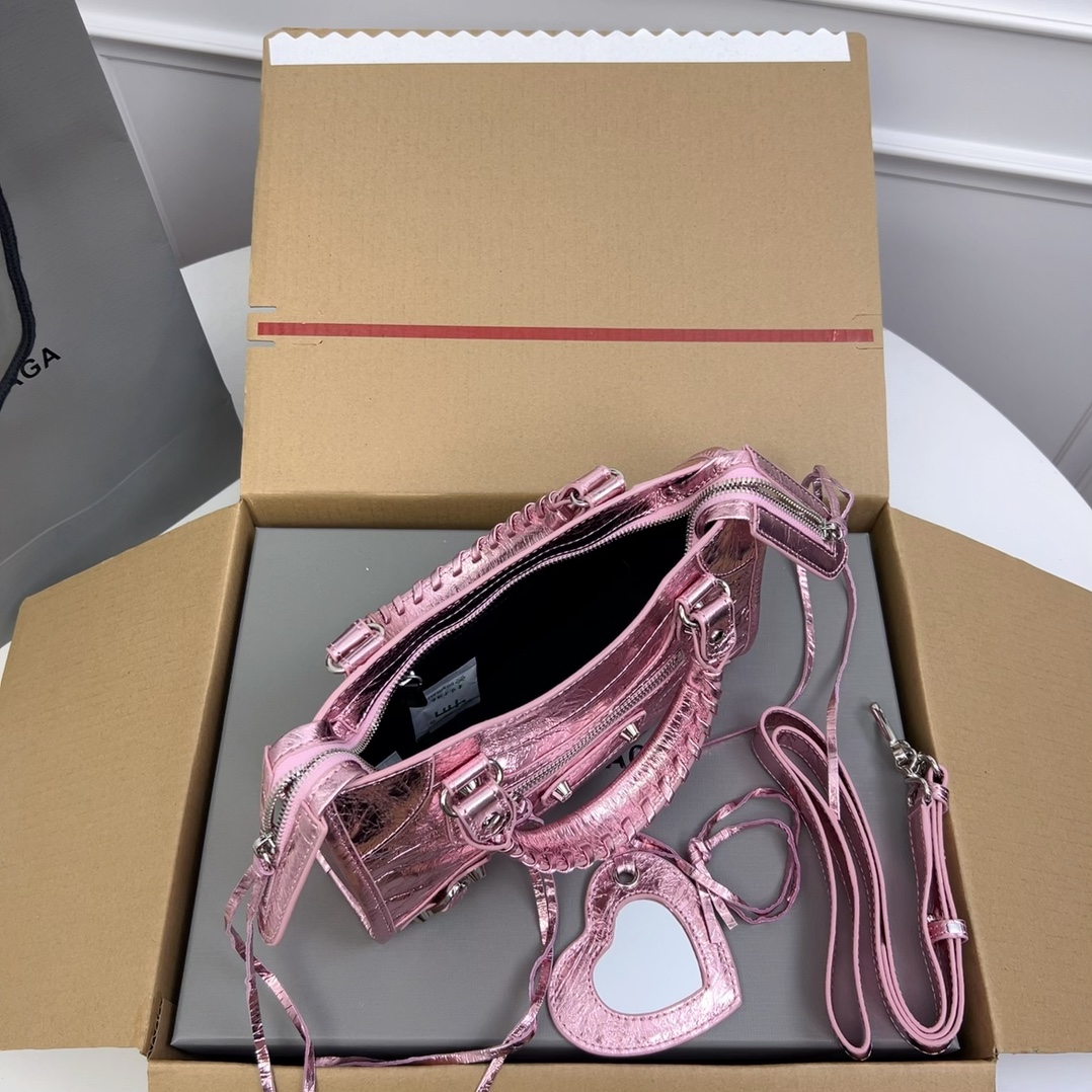 Balenciaga Metallic Pink Moto Top Handle Bag