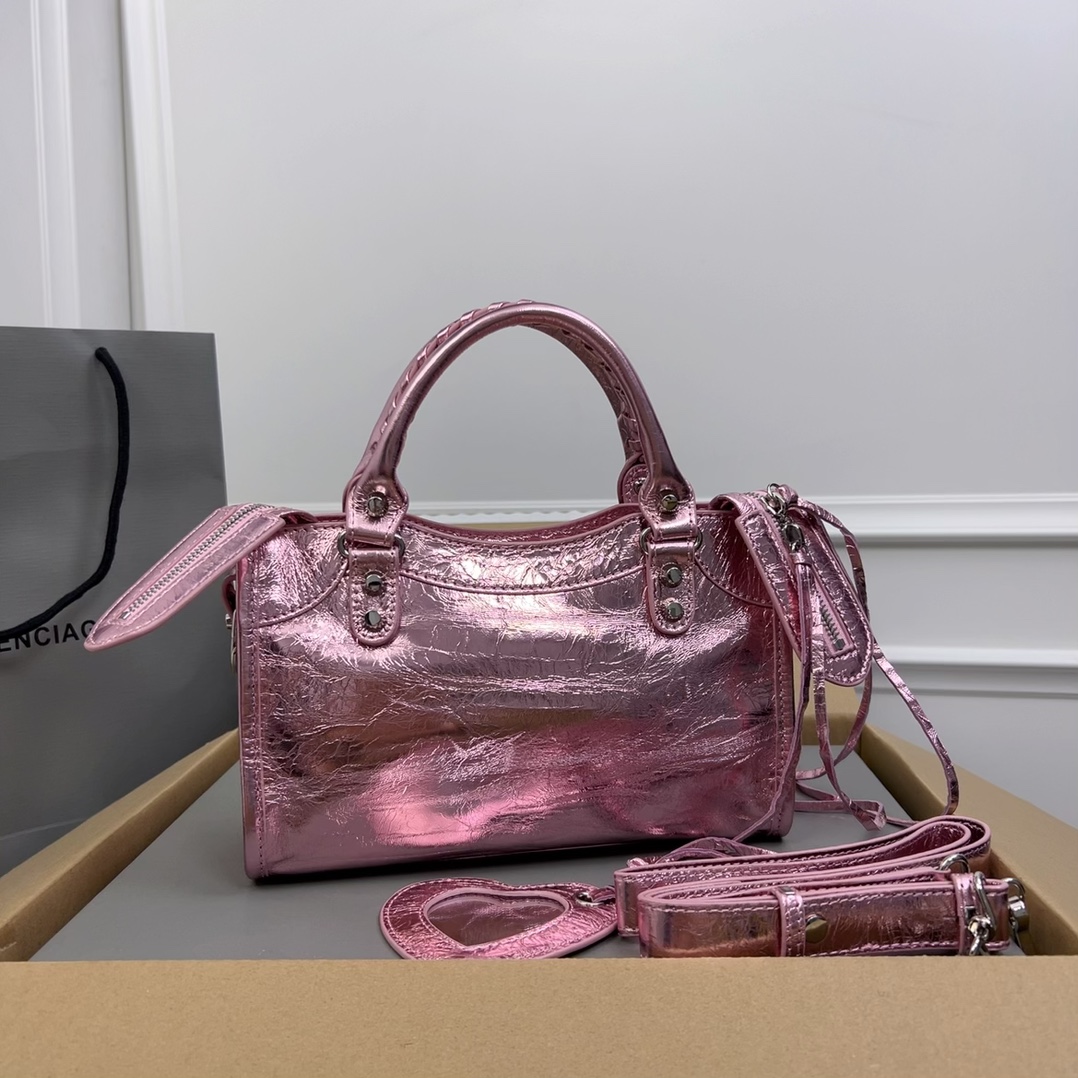 Balenciaga Metallic Pink Moto Top Handle Bag