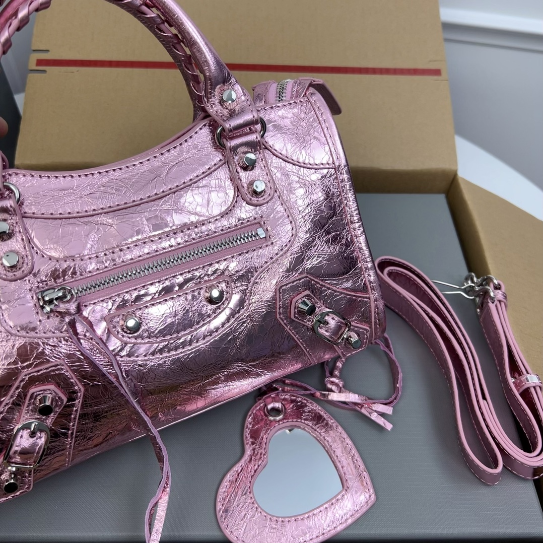 Balenciaga Metallic Pink Moto Top Handle Bag
