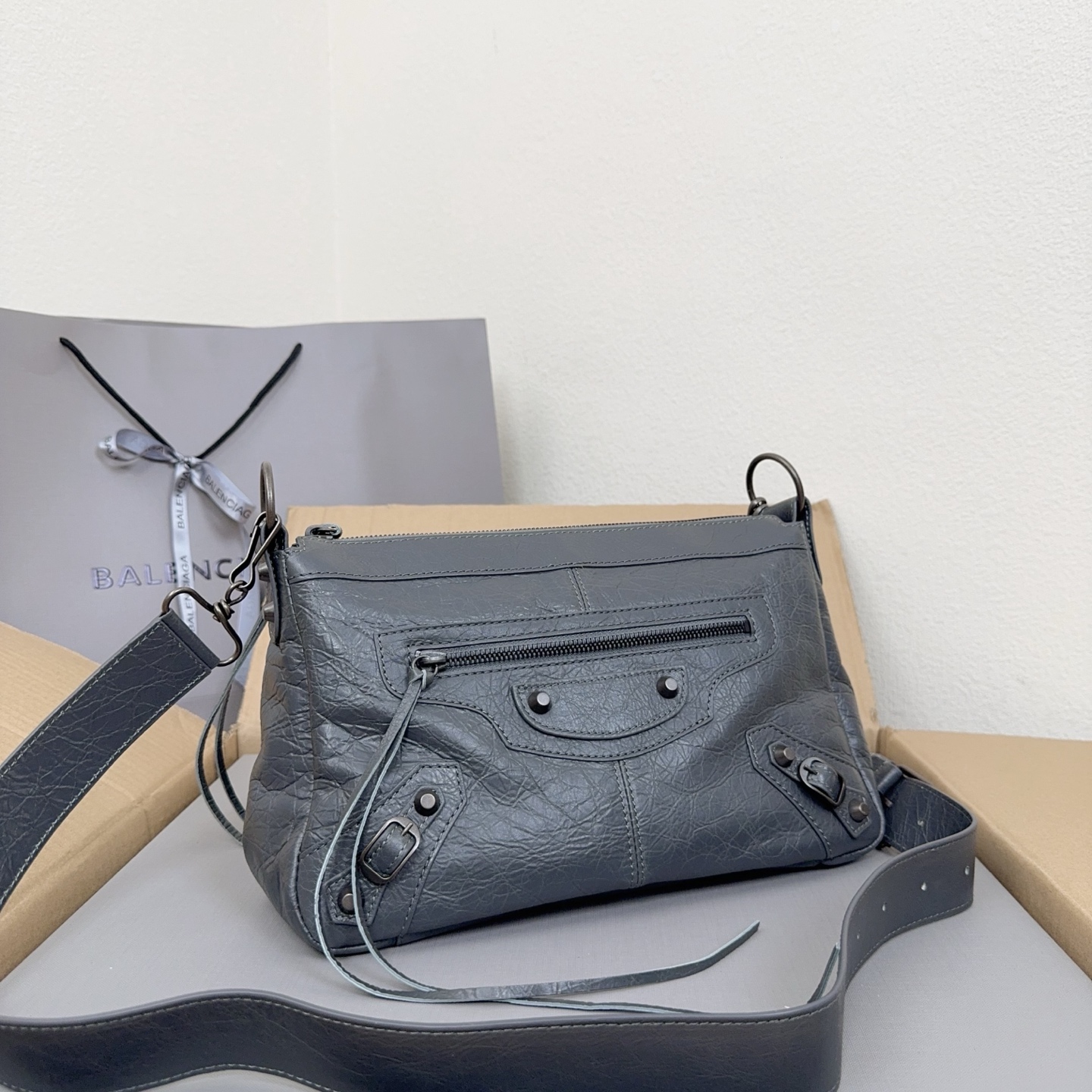 Balenciaga Gray Moto Shoulder Bag