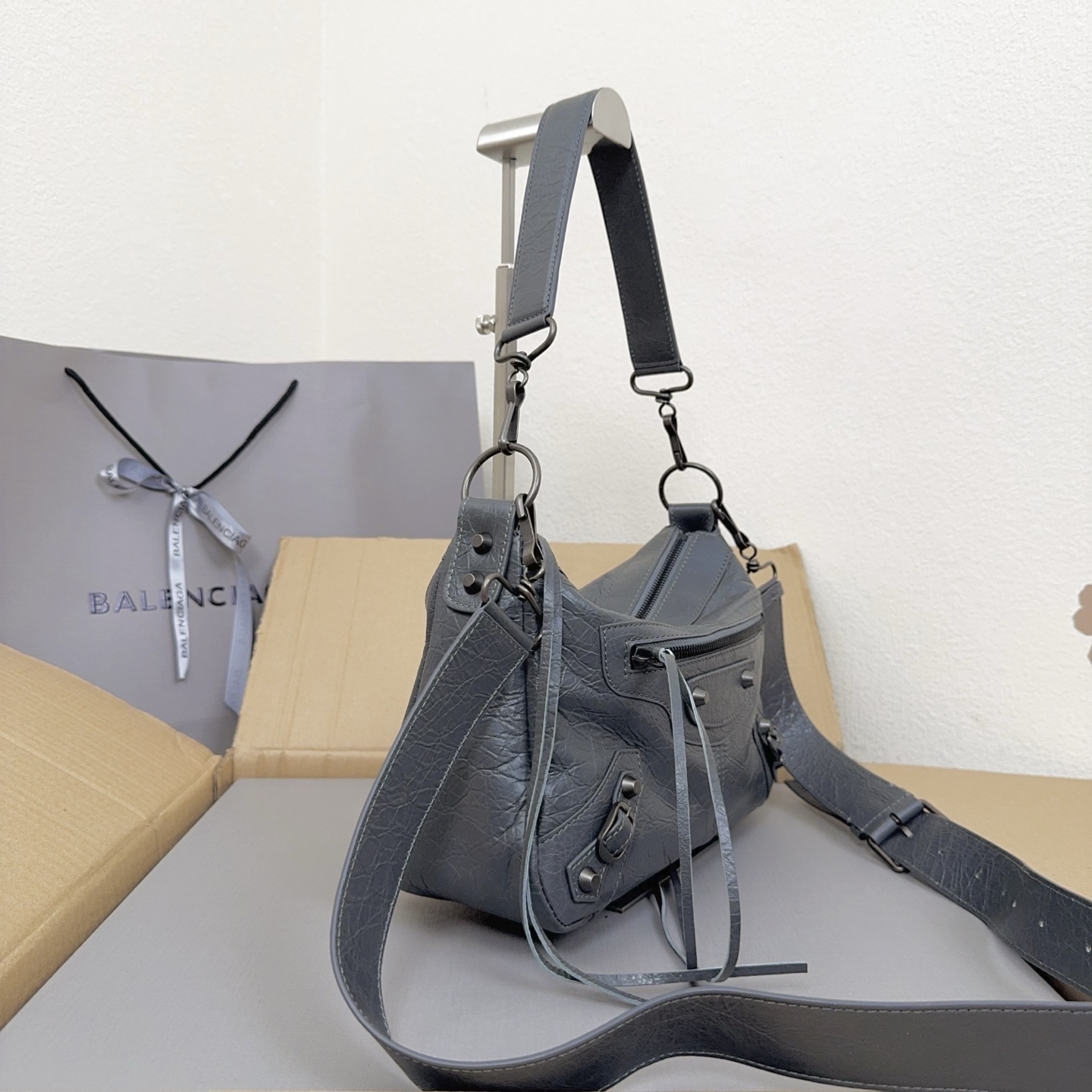 Balenciaga Gray Moto Shoulder Bag