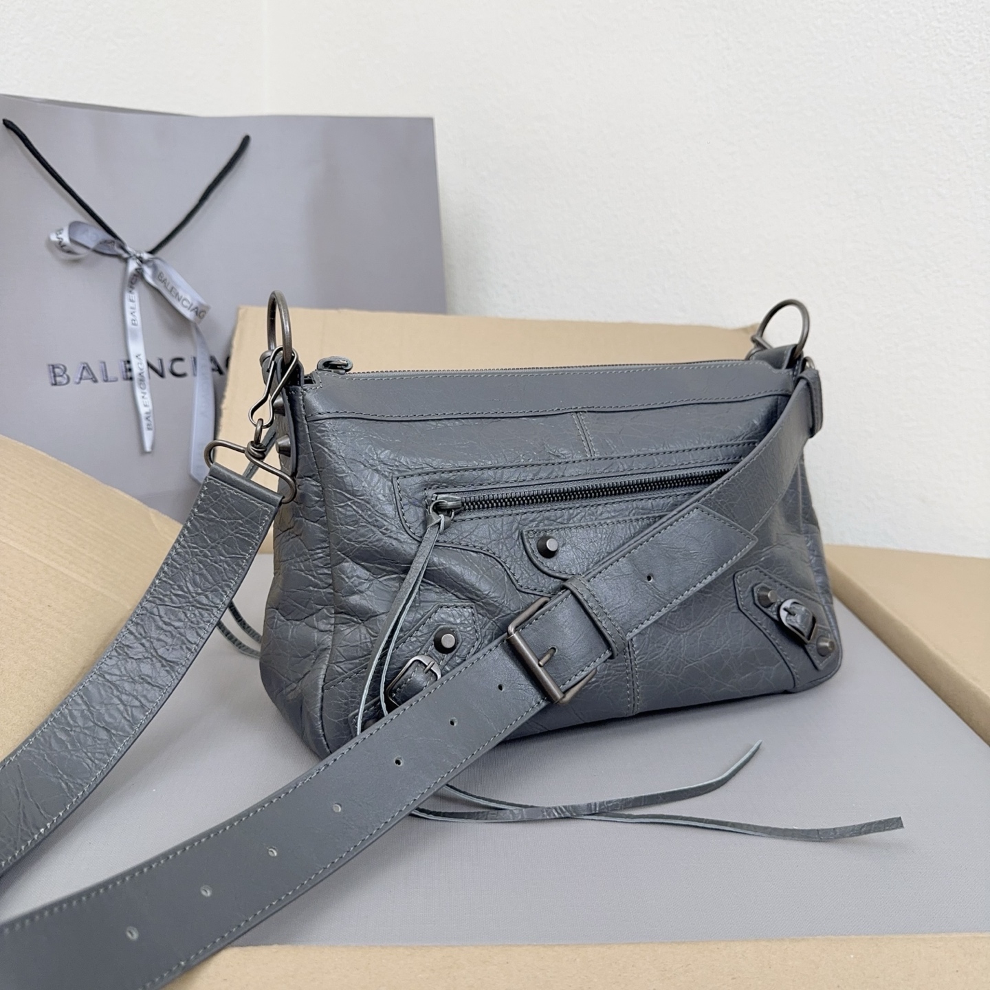 Balenciaga Gray Moto Shoulder Bag