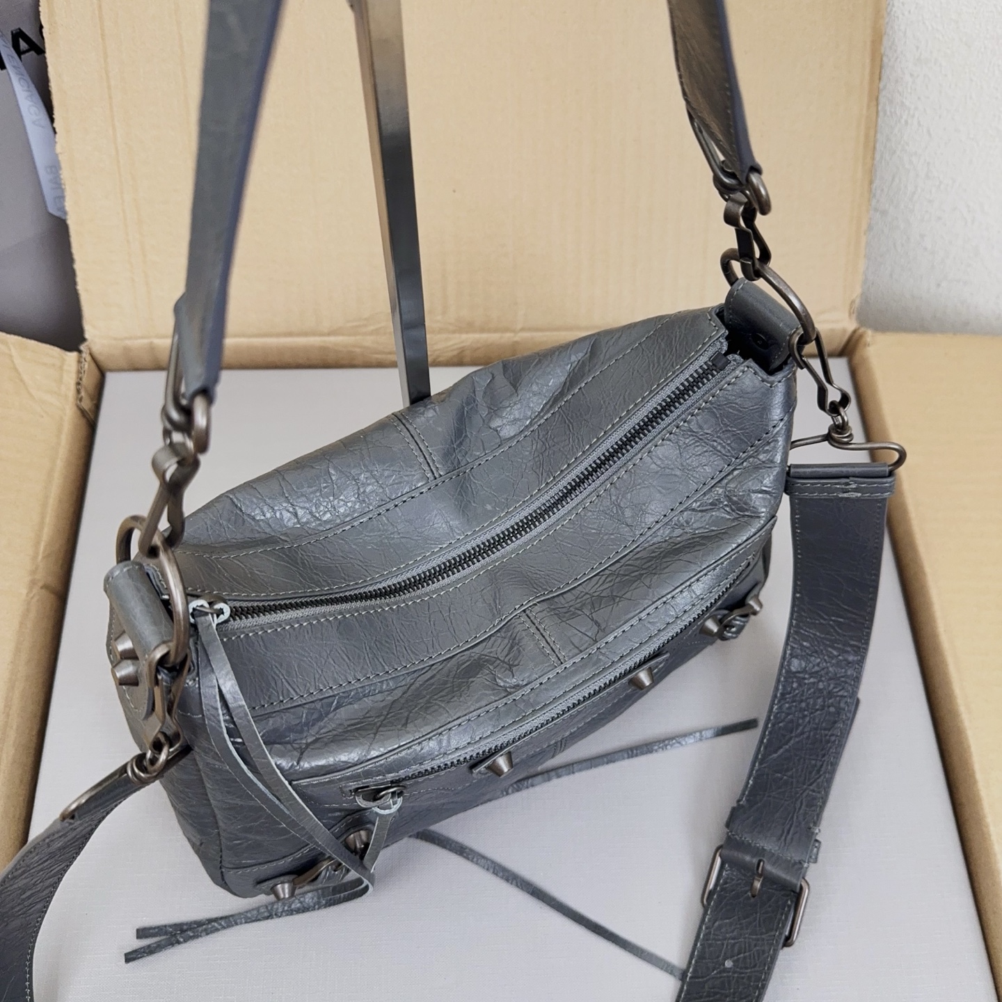Balenciaga Gray Moto Shoulder Bag