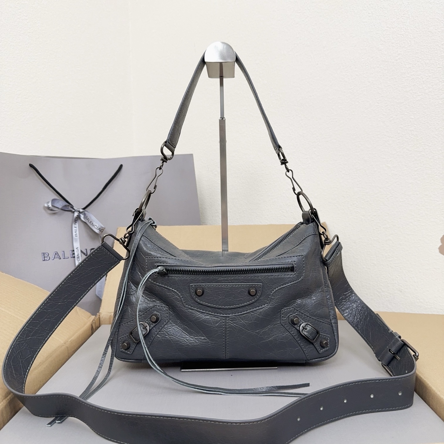 Balenciaga Gray Moto Shoulder Bag