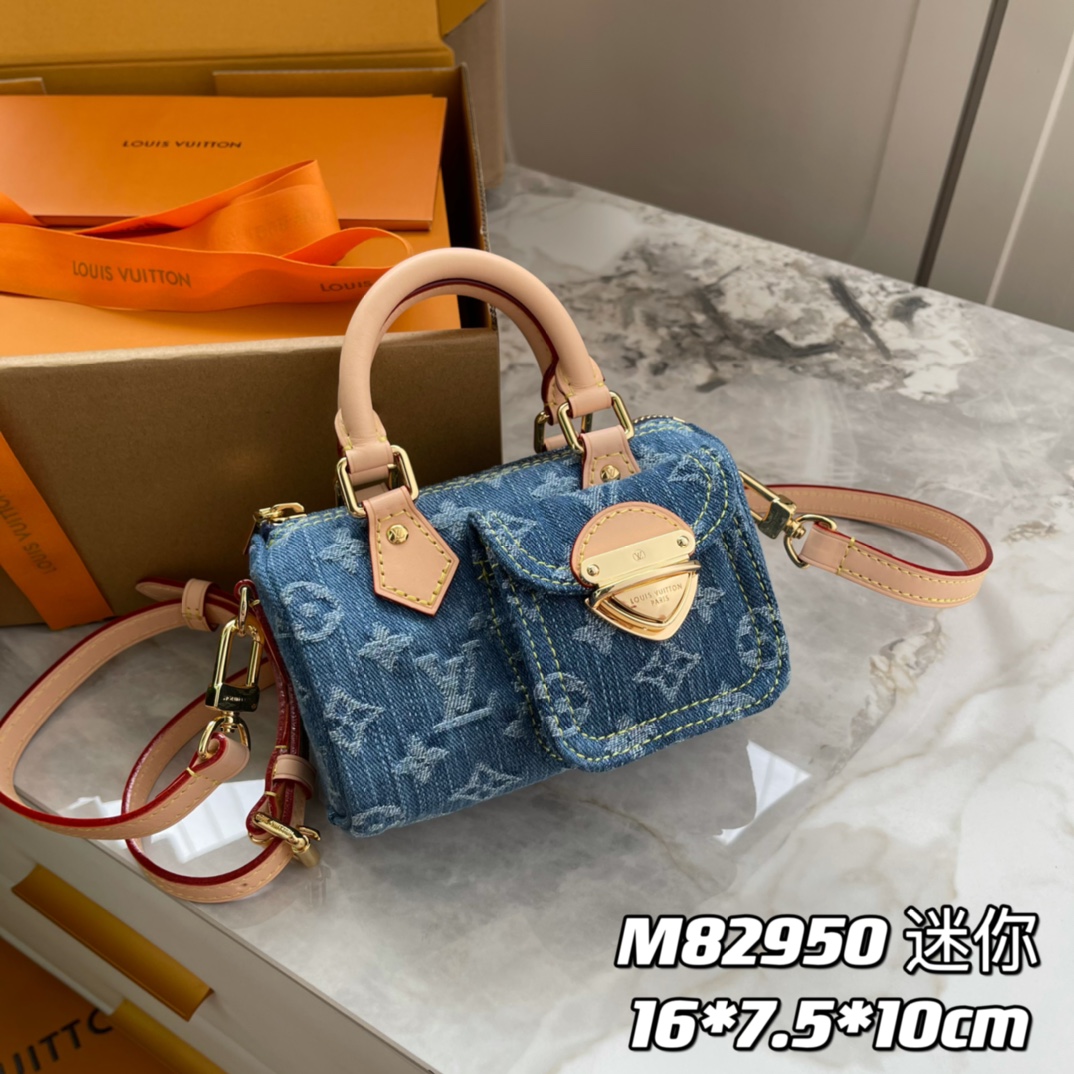 Louis Vuitton LV Speedy Tassen handtassen Blauw Canvas Katoen Denim M82950