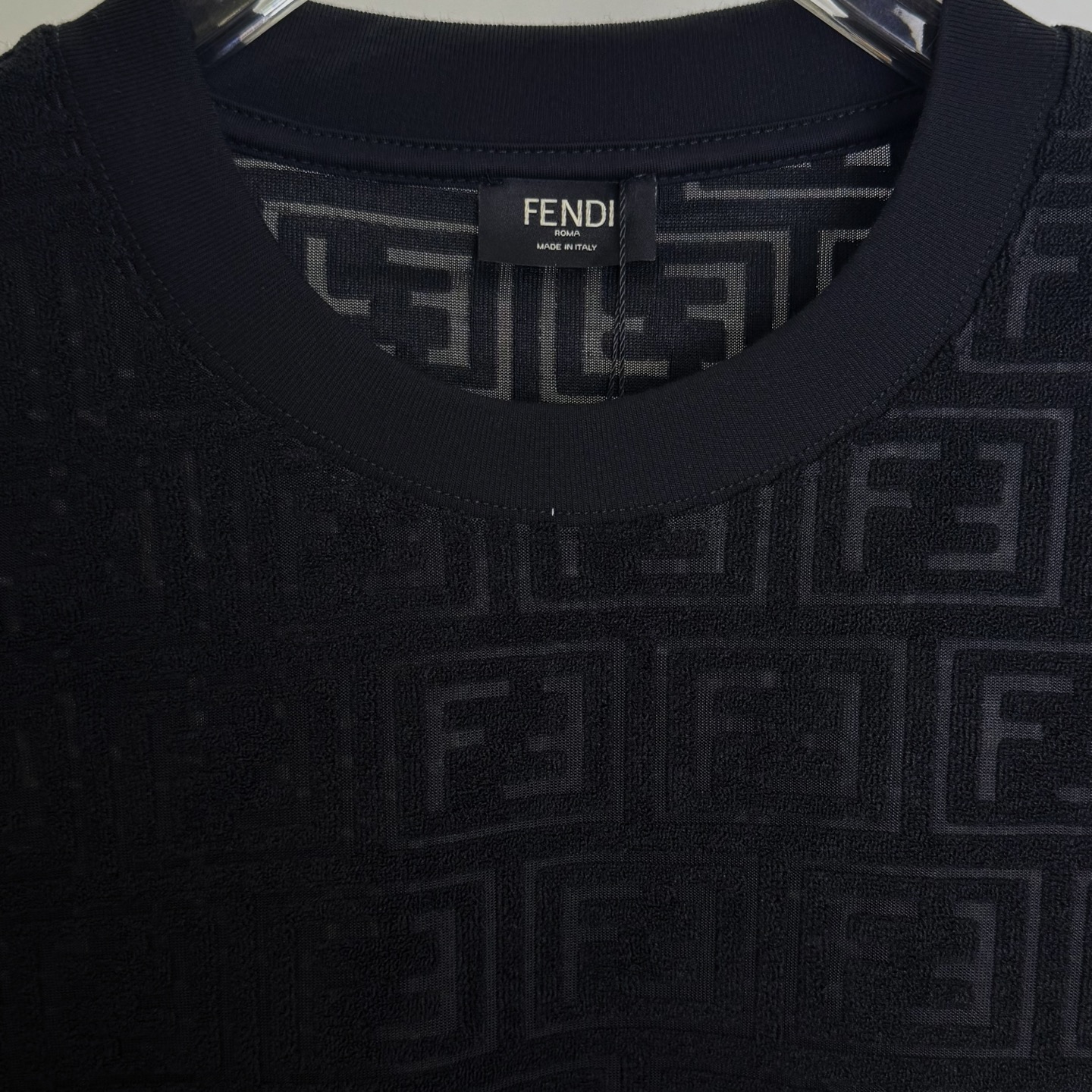 Fendi FENDI 2025新款芬迪提花毛巾面料圆领F字母提花短袖T恤