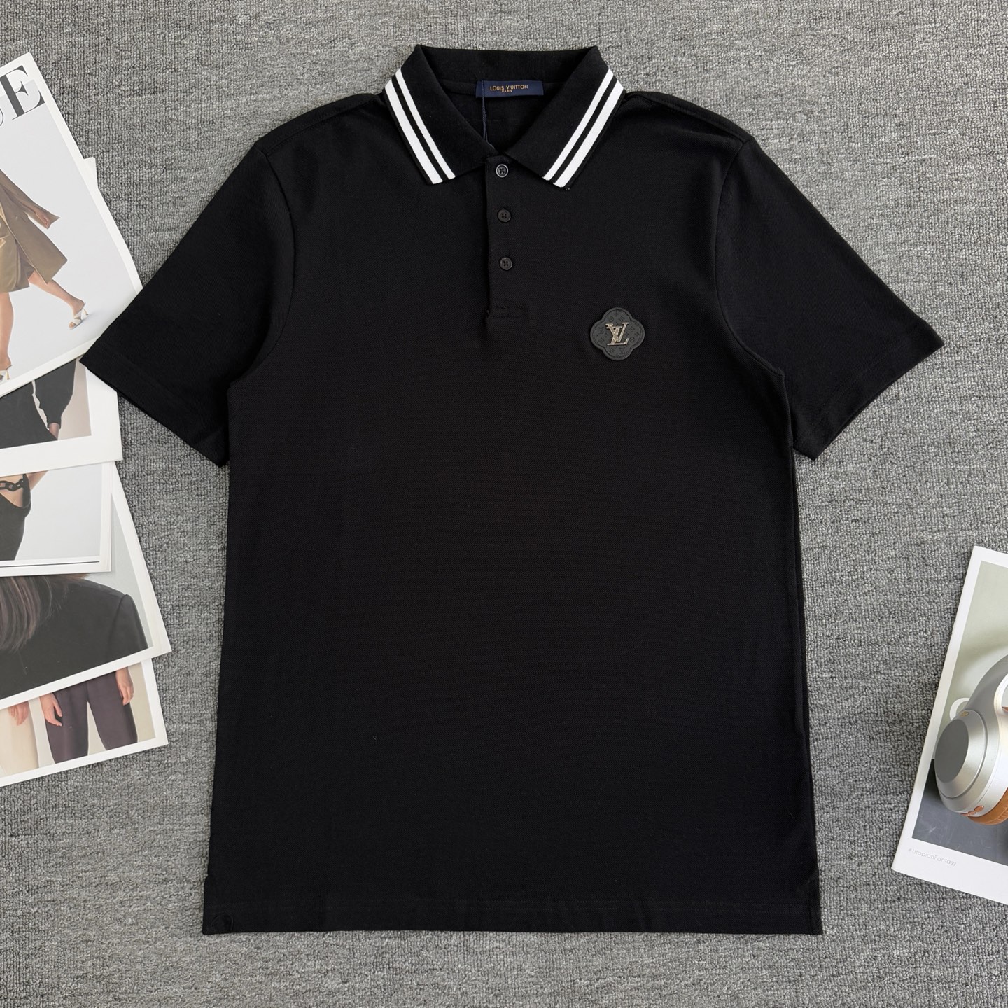 P95 A808 (Llegó el mismo día, disponible en stock) Louis Vuitton / Louis Vuitton 300g polo casual de solapa de manga co…